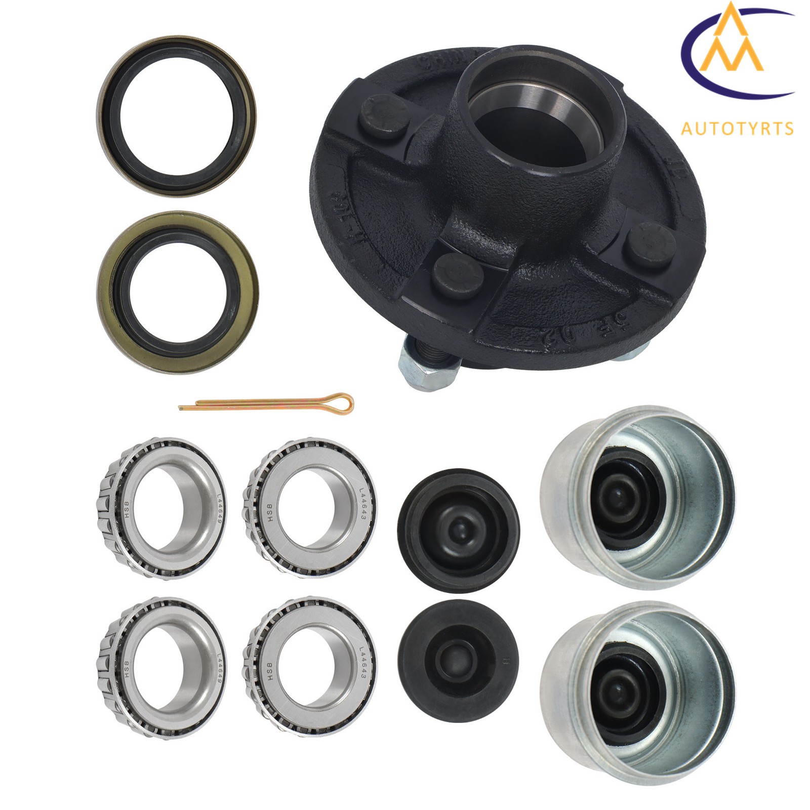 Trailer Hub Kit 4 Lug 4″ For 2000 lbs 1″ or 1-1/16″ Straight Axle W/ Bearing Kit