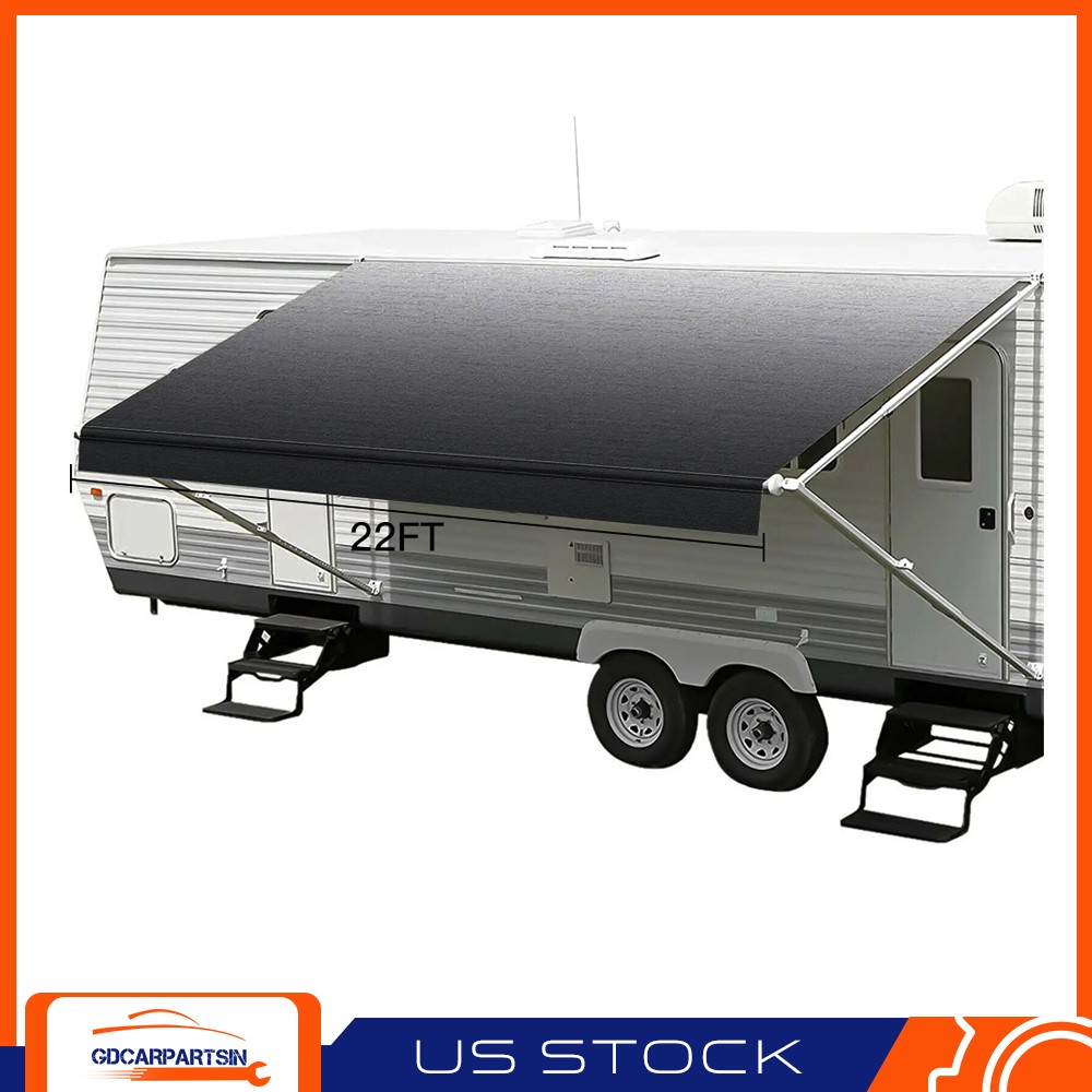 22FT(Fabric 21.1′) RV Awning Fabric Replacement Vinyl Duty Weatherproof Black