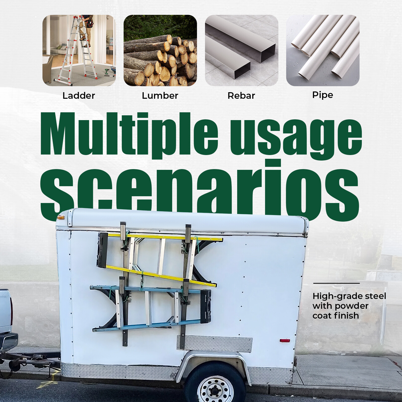 Adjustable Trailer Side Ladder Rack For Enclosed Trailers Exterior Wall Mount