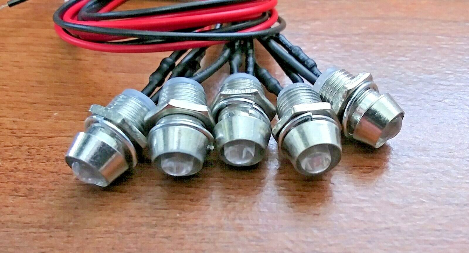 5 Super Bright BBT 12 volt LED RV Indicator Lights in Stainless Steel Bezels