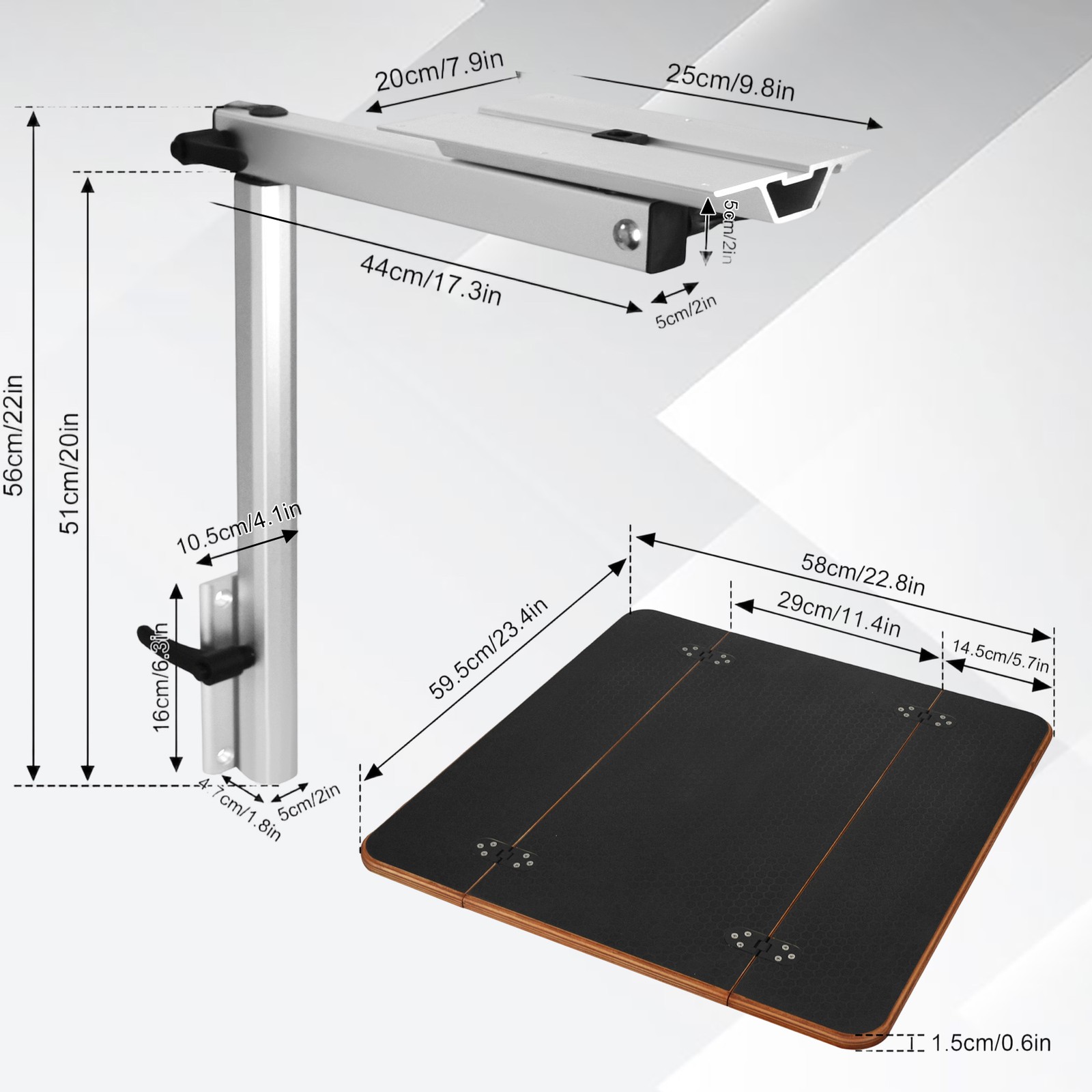 Folding RV Table Kit 595×580 Swivel Arm Wall Mount Camper Van Boat System