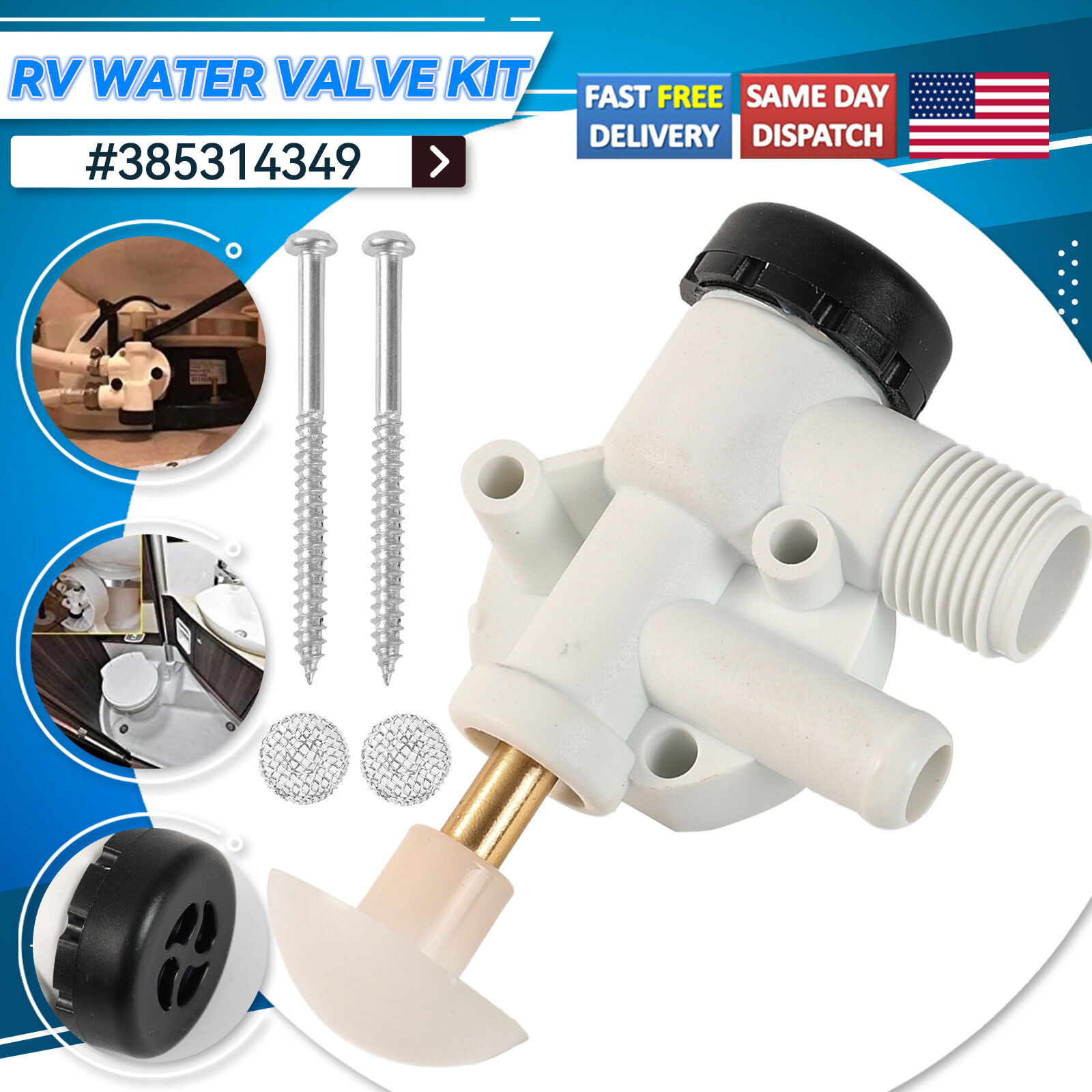 385314349 RV Water Valve Kit Upgraded Toilet Water Valve For Dometic Sealand US