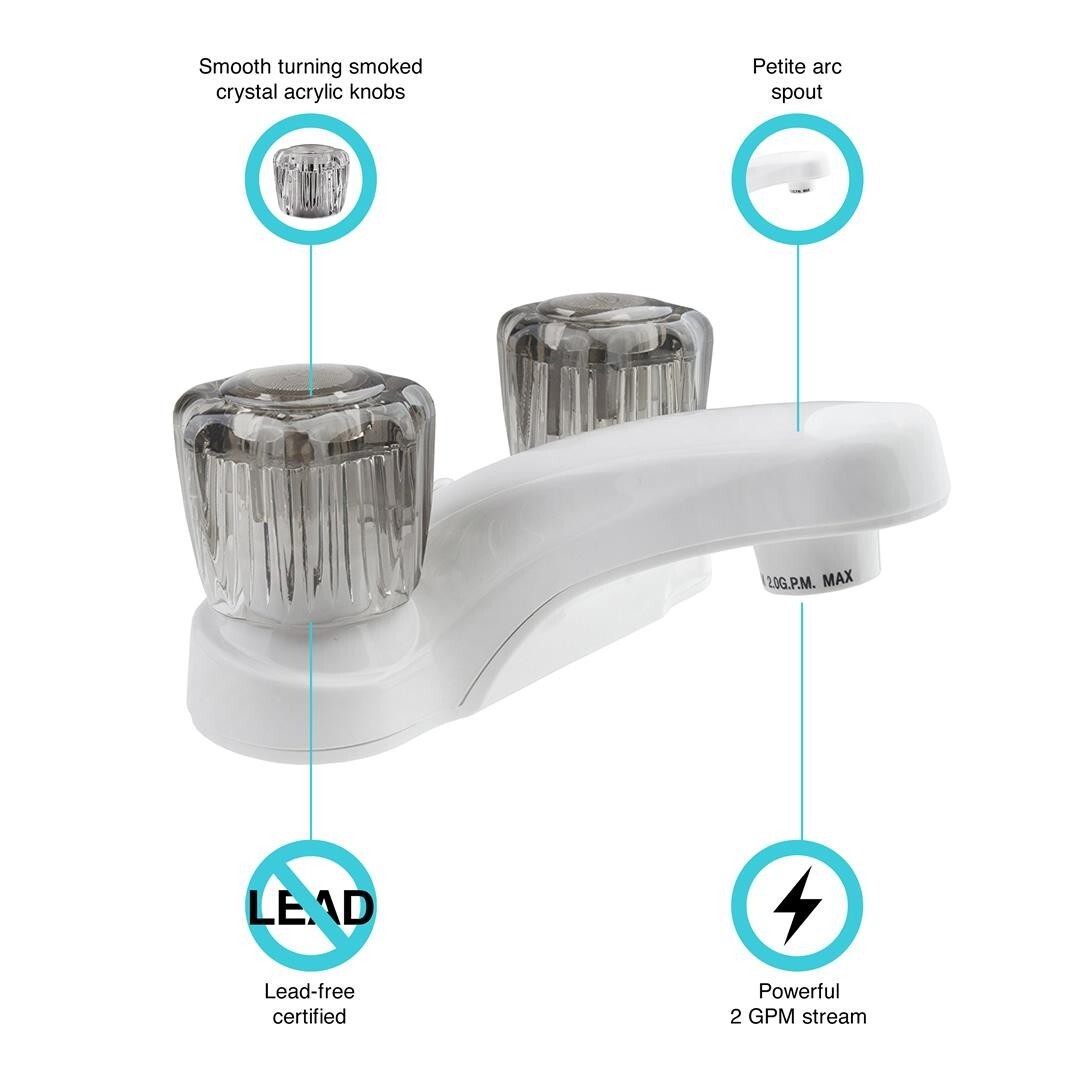 Dura DF-PL700S-WT Plastic White Low-Arc Lavatory Faucet w/ Smoked Knobs Handles