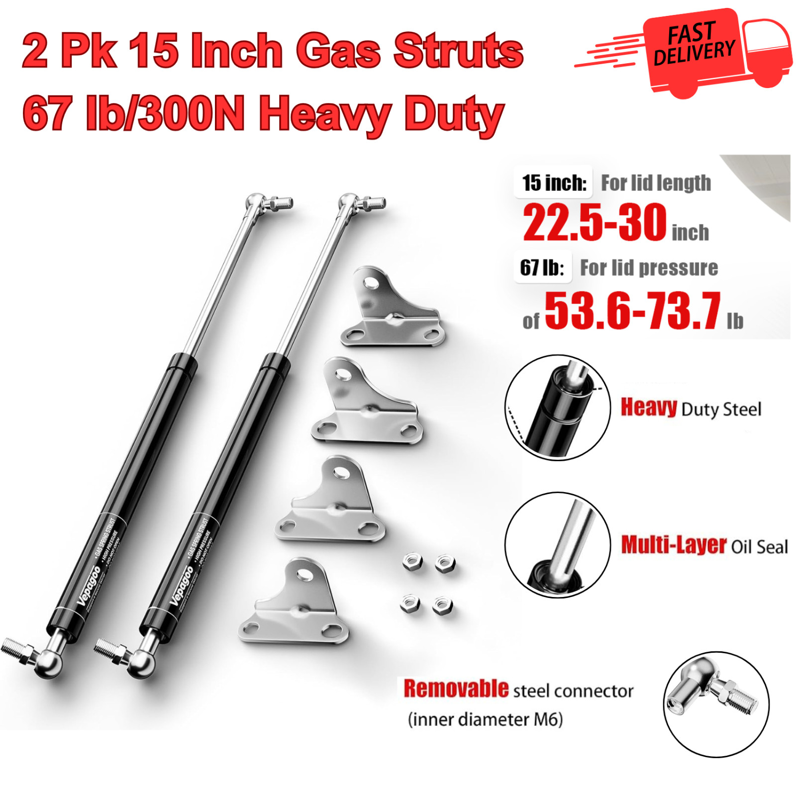2 Pk 15″ Gas Struts, 67 lb/300N Heavy Duty for RV Bed Lift, Toolbox&Cabinet Door