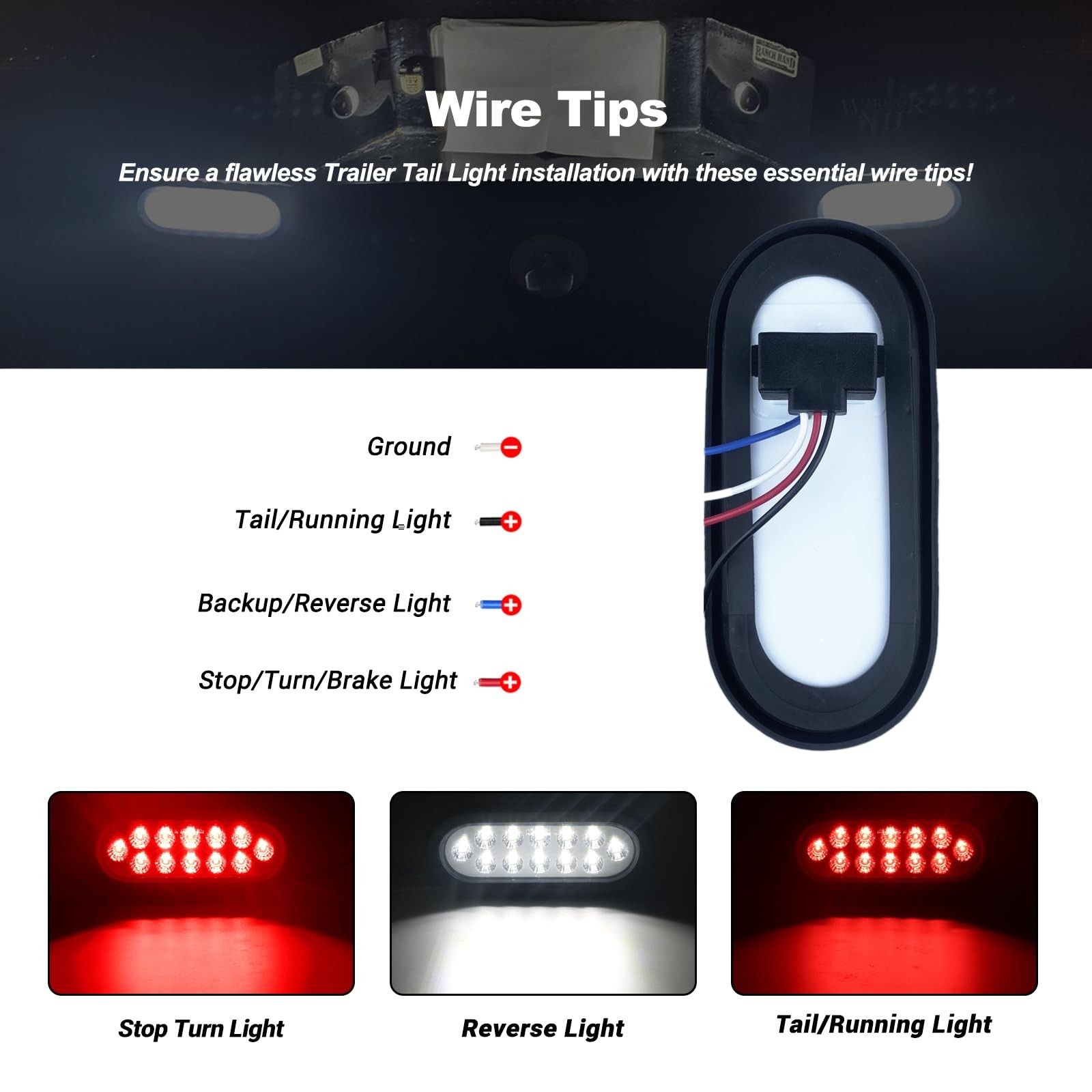 2 PCS 6 Inch Oval Dual Revolution LED Tail Lights Kit Red White Stop