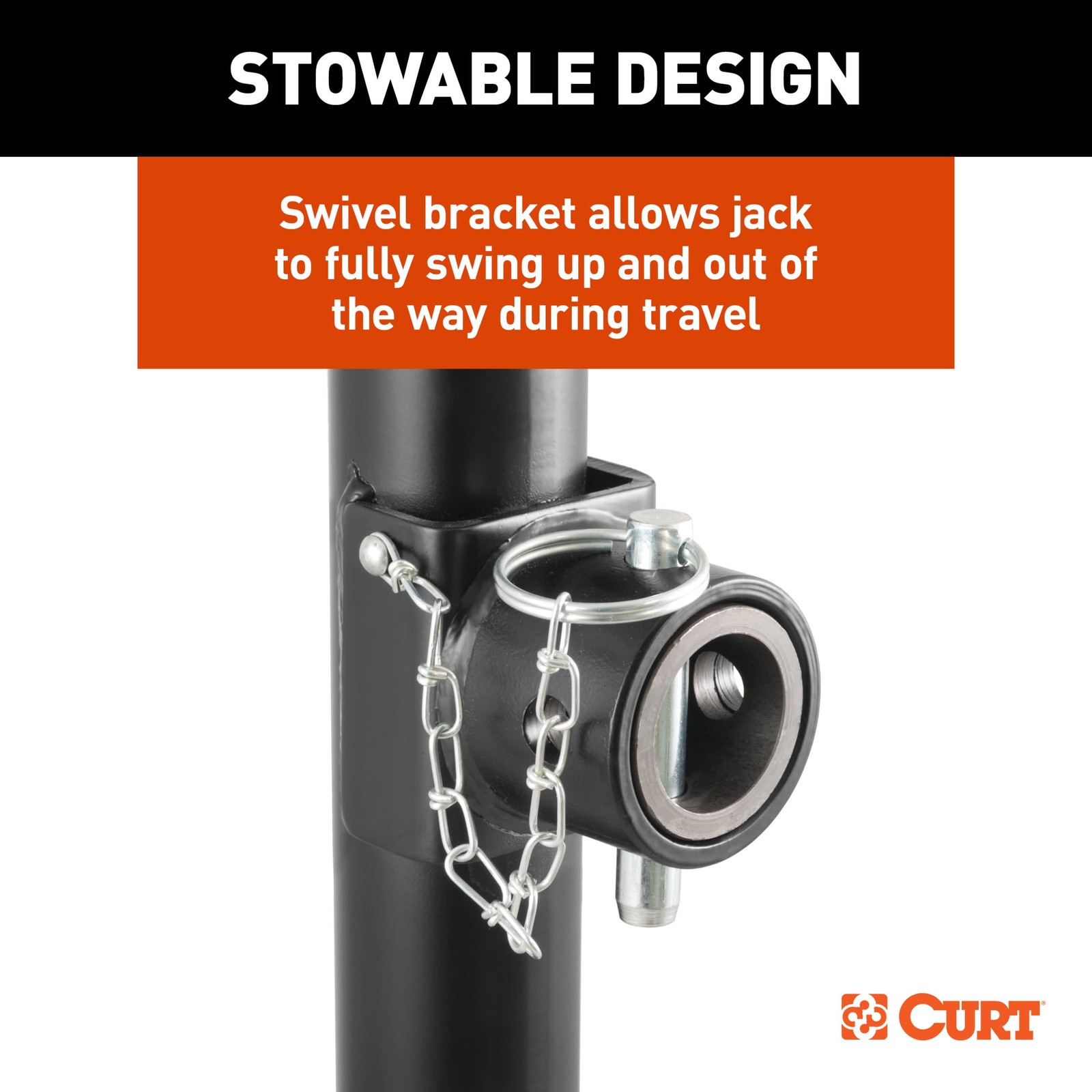 Pipe-Mount Swivel Trailer Jack w/ Top Handle 5K lbs, 15″ Travel 28356 CURT