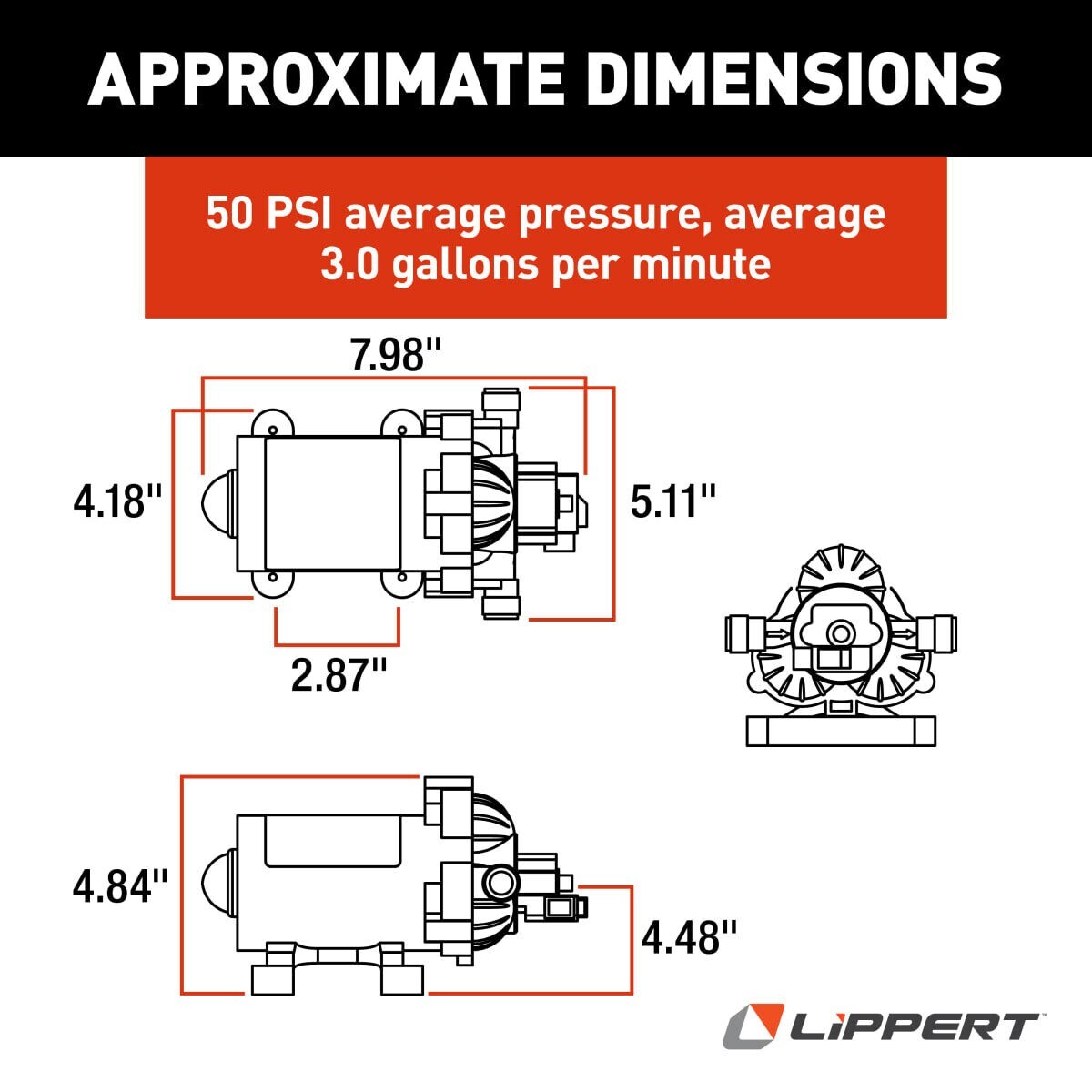 Lippert 689052 Flow-Max 3 GPM 12V 45 PSI 8A Max RV Fresh Water Pump