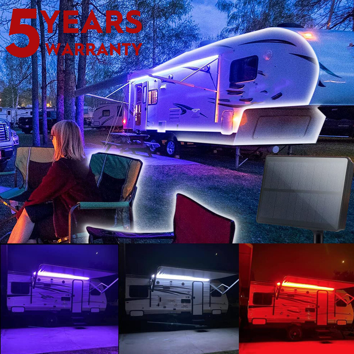 RV Awning Camper 16ft RGB Beam Color Changing LED Strip Light Kit, 5M Lights US