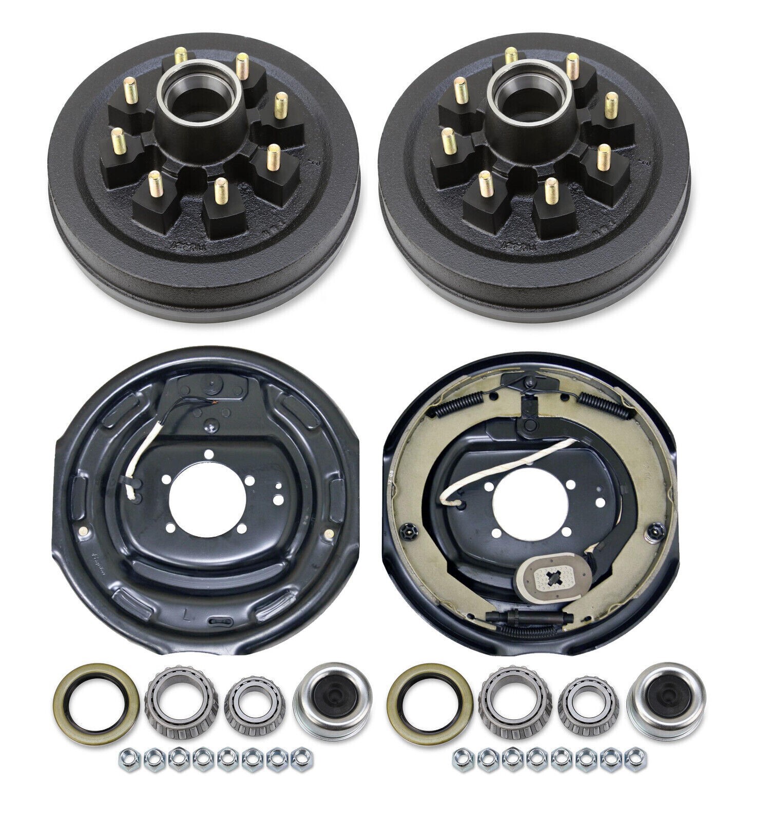 8 on 6.5″ Trailer Hub Drum Kits with 12″x2″ Electric Brakes for 7000lb 12×2 Axle