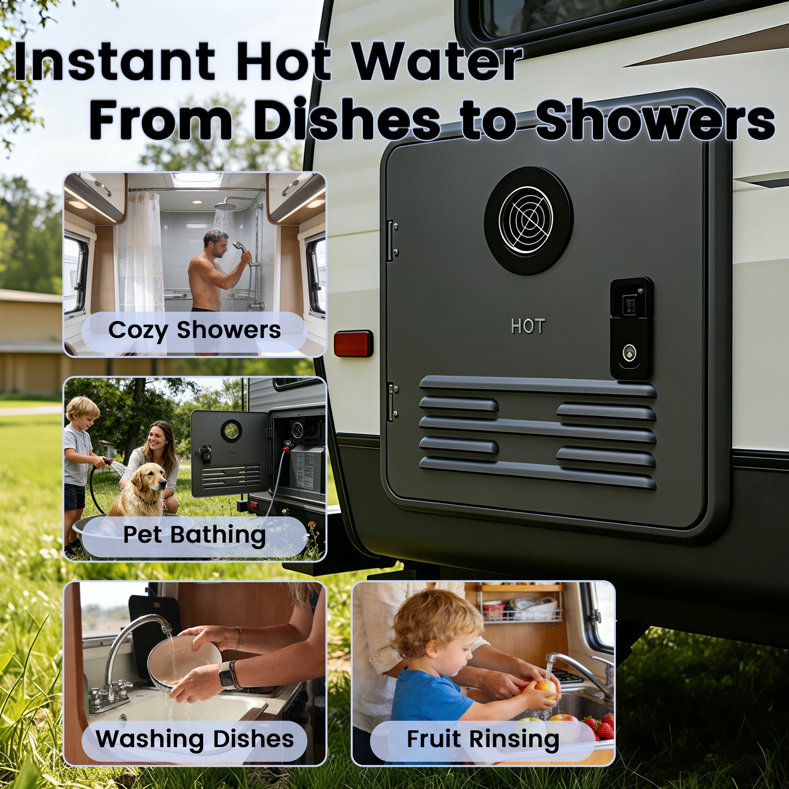 67000 BTU 12V DC RV Instant Tankless Water Heater High Altitude Mode 15×15 in