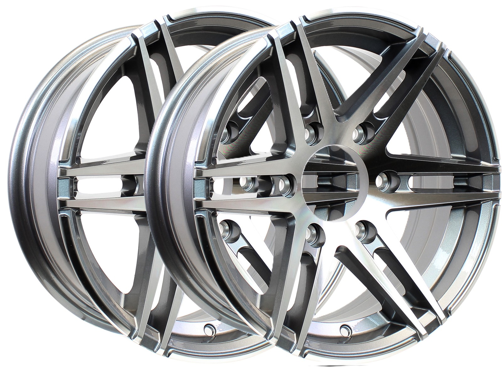 eCustomrim 2-Pk Aluminum Trailer Wheels 16X6 16 Inch Rim Gun Metal Machine 6 Lug