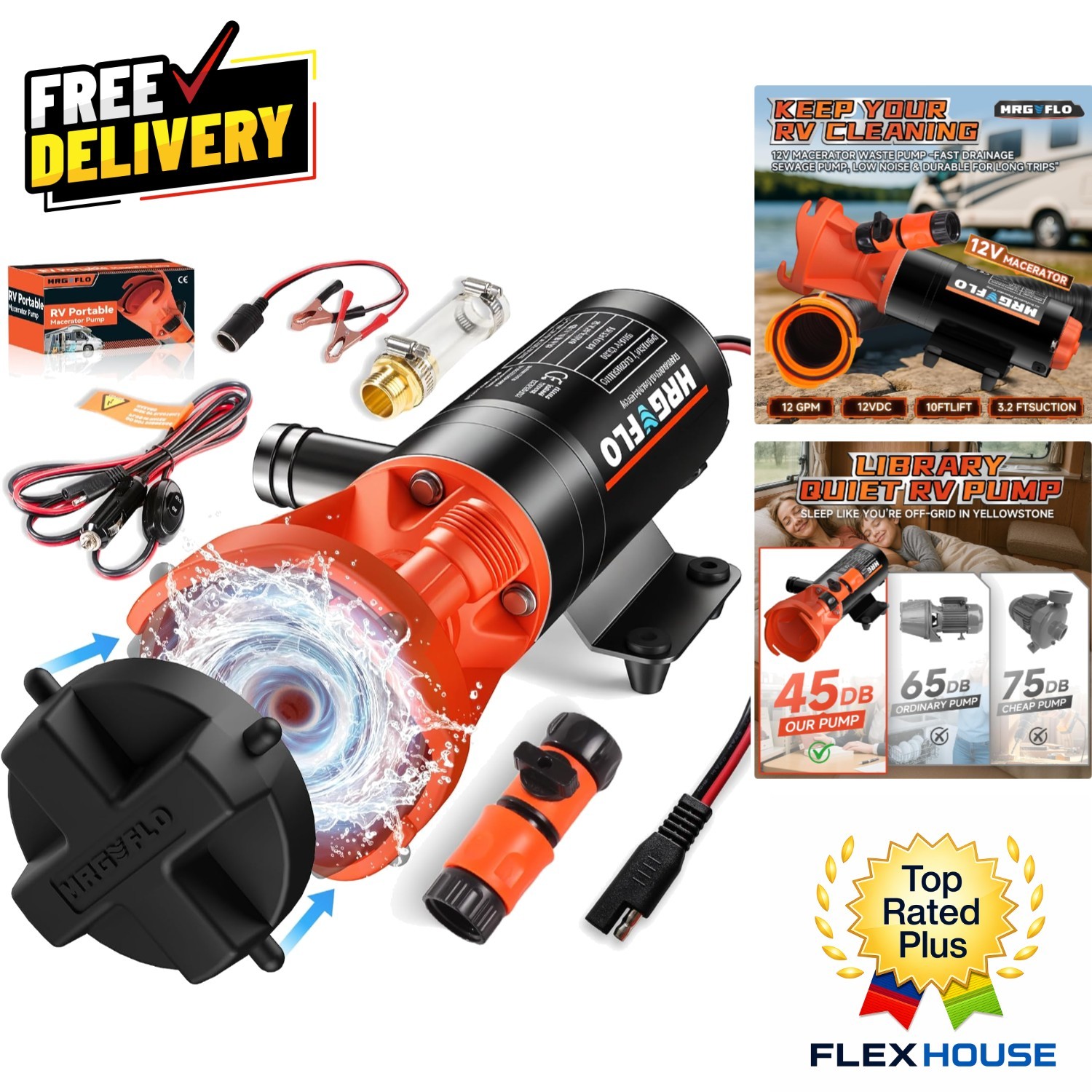 12V Portable RV Macerator Pump – 12GPM Flow Rate, Quick Release Sewage Solution