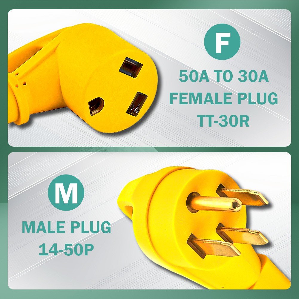 50 Amp male to 30 Amp Female Dogbone Adapter RV Electrical Cord Cable 12″ INCH