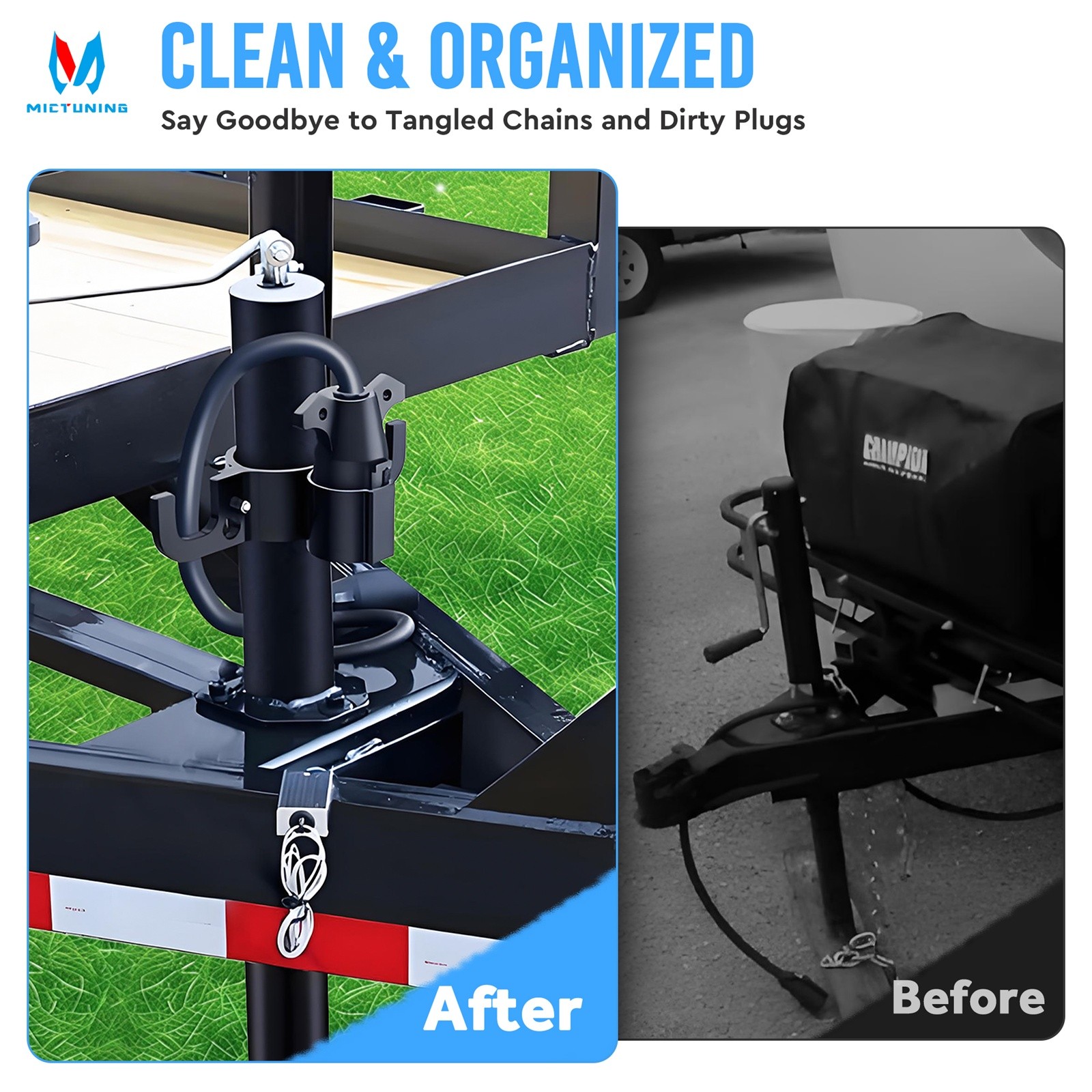 Upgraded Aluminum RV Trailer Towing Chain Organizer & 7-Way Plug Holder