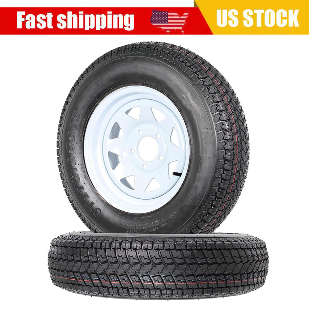 2 Pack ST175/80D13 Trailer Tire with 13″ Rims 175 80D13, 5 Lug 6PR, Load Range C