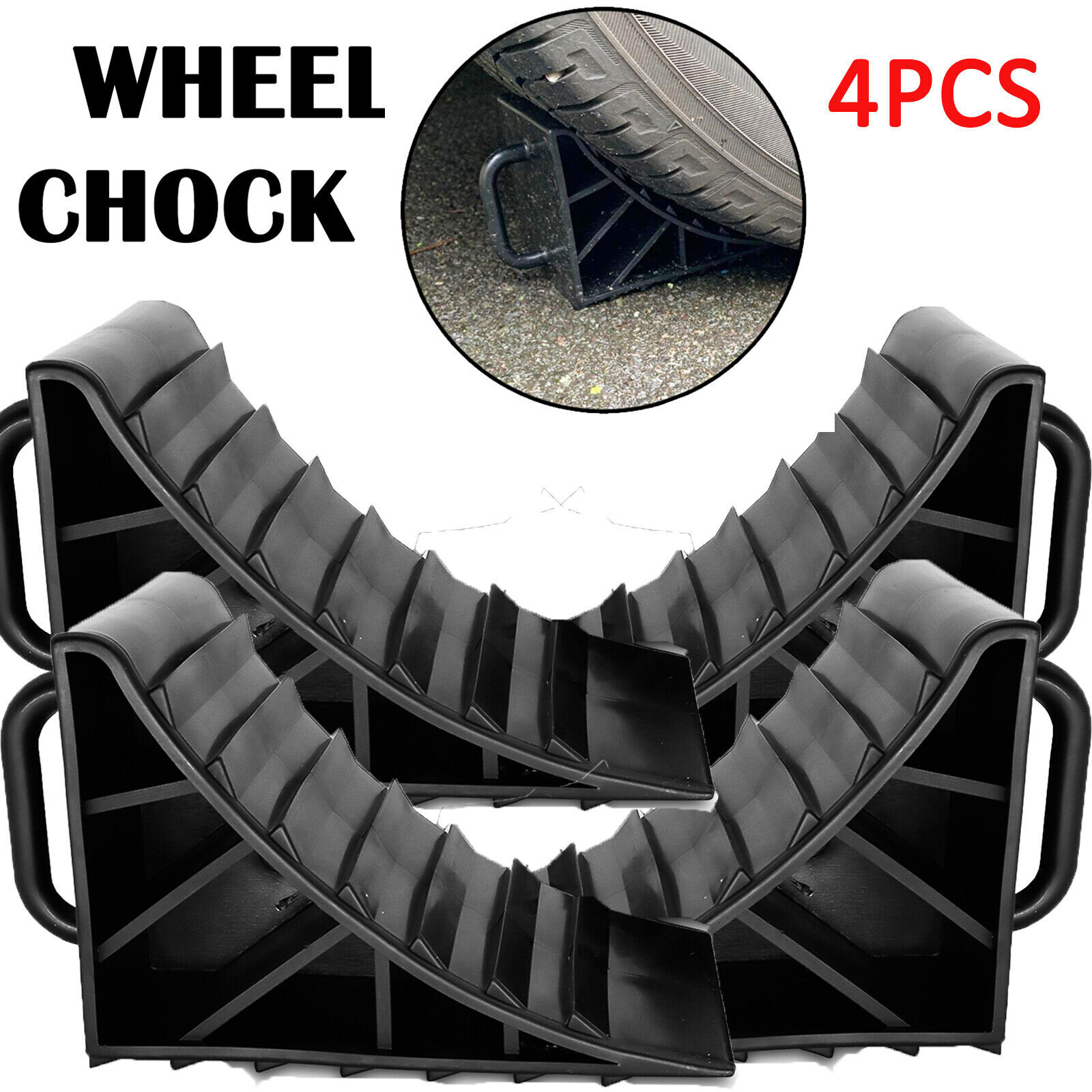 4pcs Heavy Duty Solid Wheel Chocks Trailer Rv Camper Truck Car Tire Stopper.