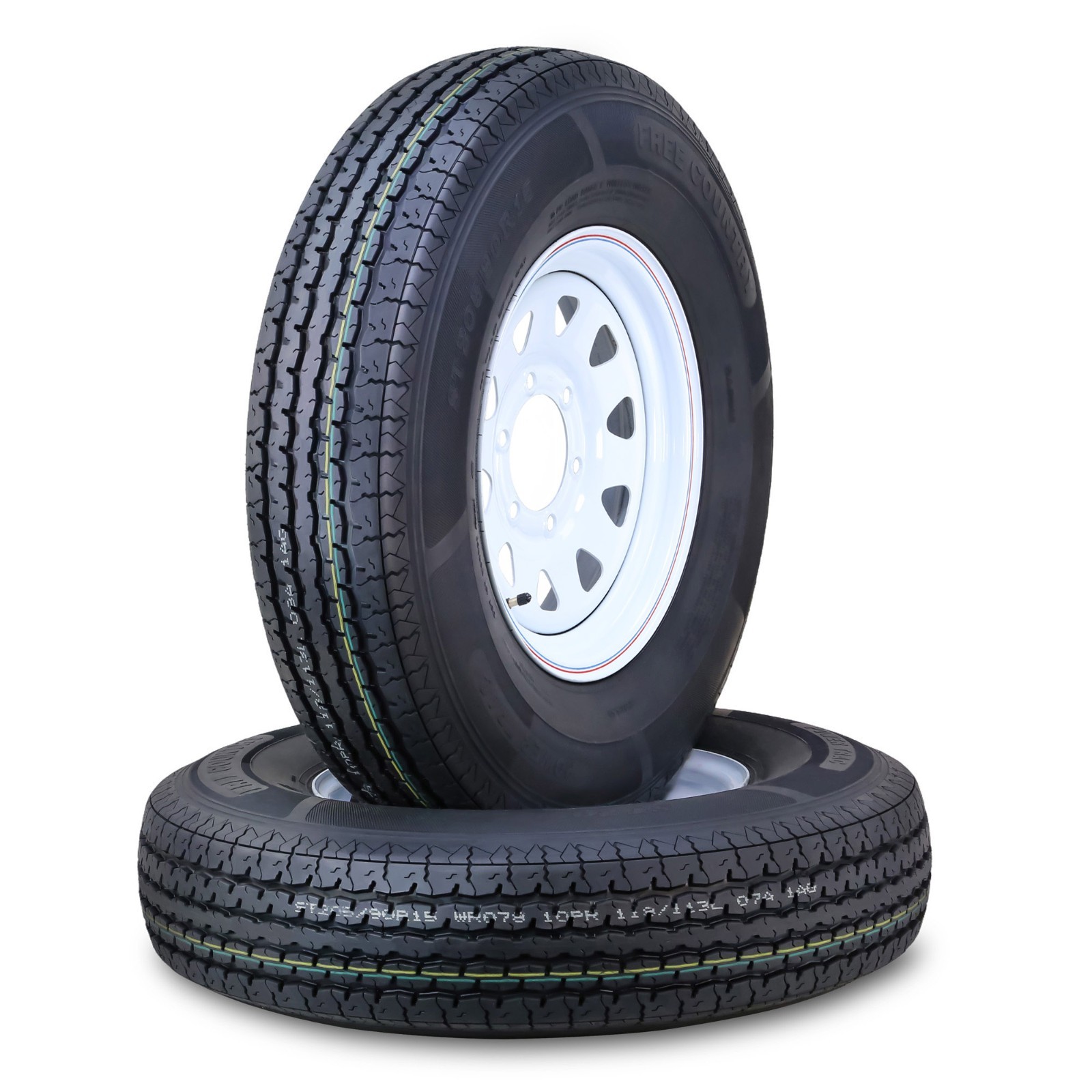 2 Free Country Trailer Tire Rim ST205/90R15 10-Ply E 118L 6 Lug x5.5 White Spoke