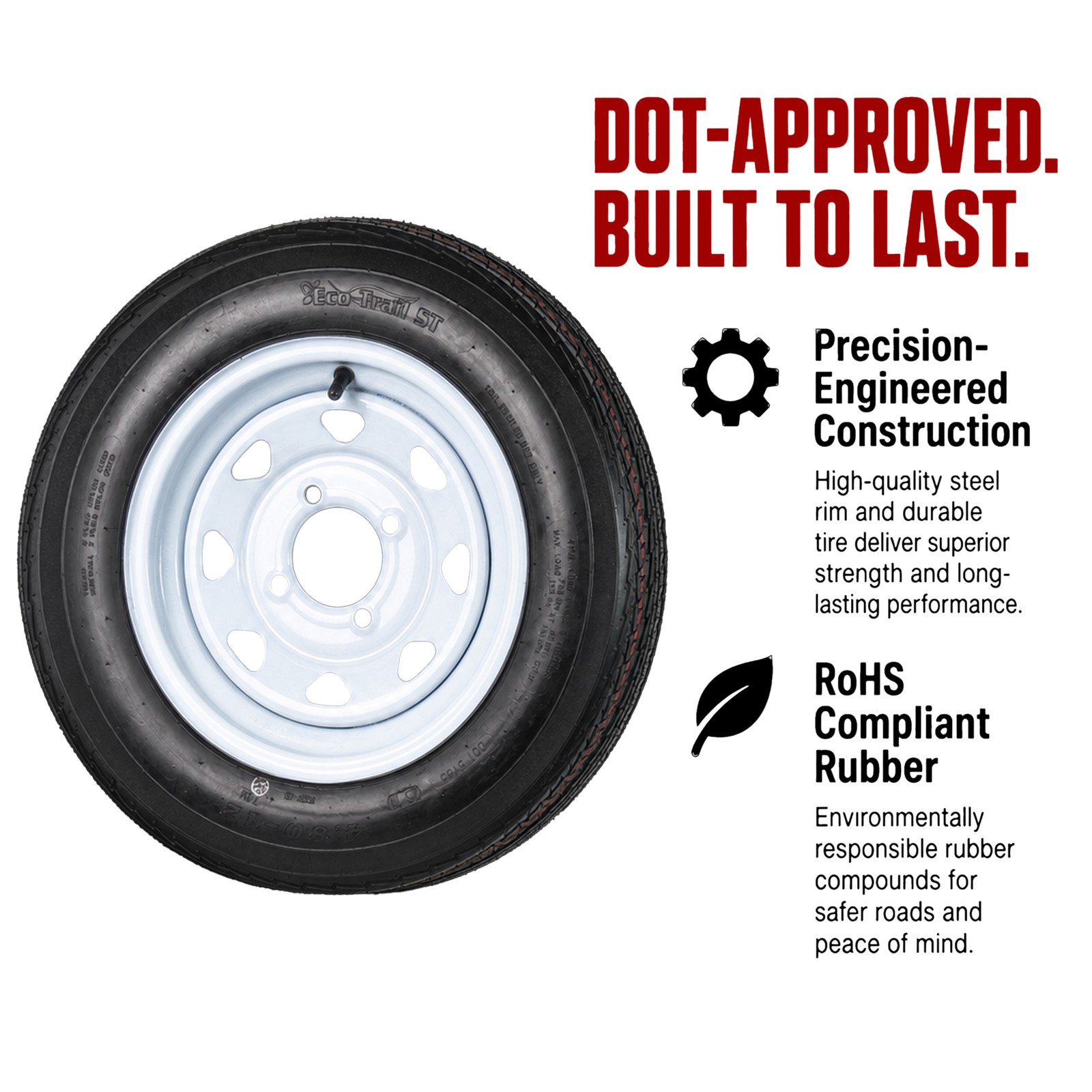 2-Pack Trailer Tire Rim Assembly 4.80-12 480-12 12 Inch Load C 5 Lug Silver