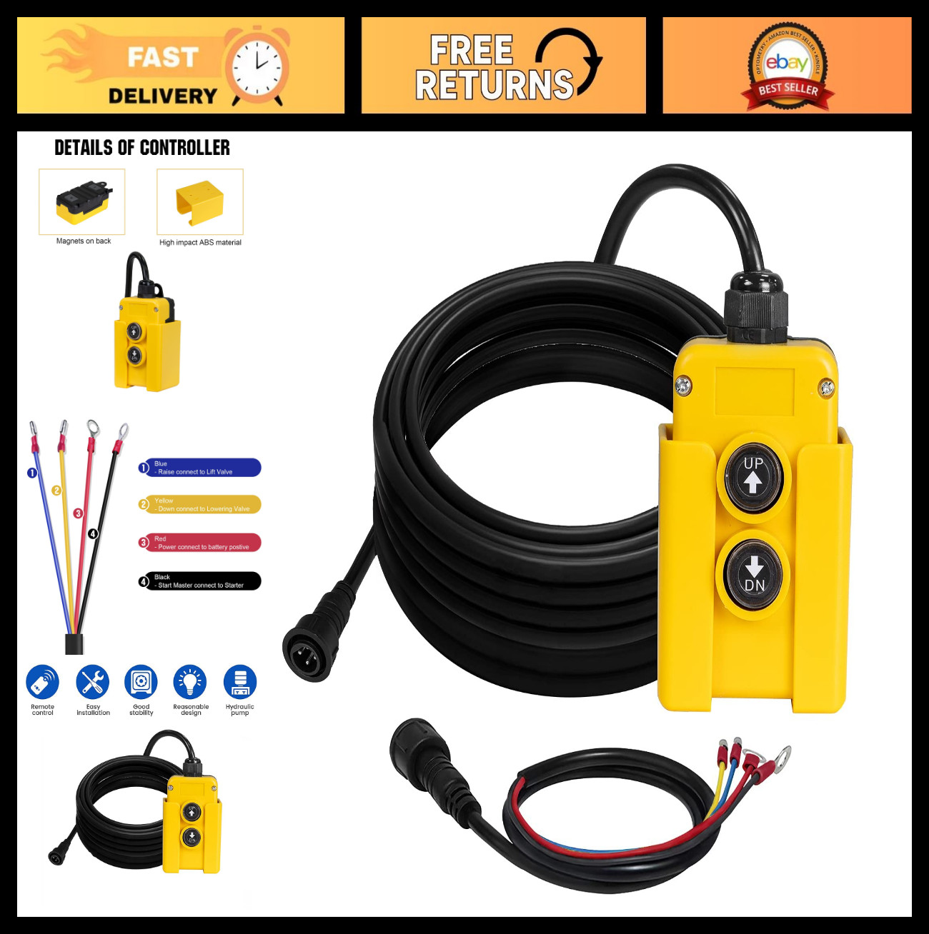 4 Wire Remote Control Switch for Hydraulic Pump 12V DC – Dump Trailer Lift Winch