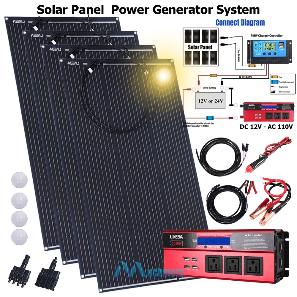 200W 400W Solar Panel Kit 5000W Inverter Power Generator for Home Grid System