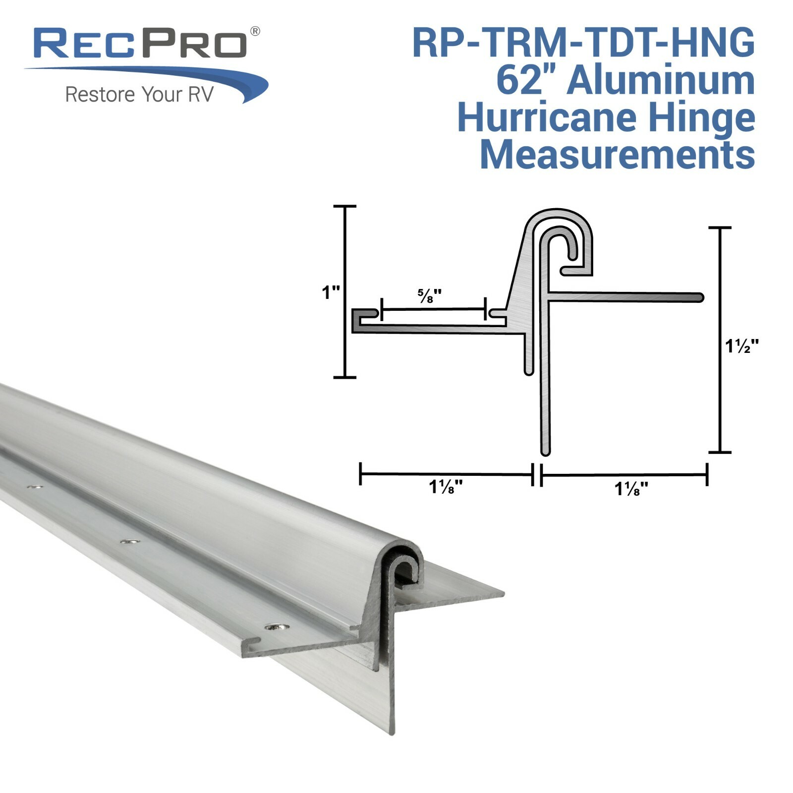 RV Teardrop Trailer Hurricane Hinge for Galley Hatch Door 62″ Aluminum