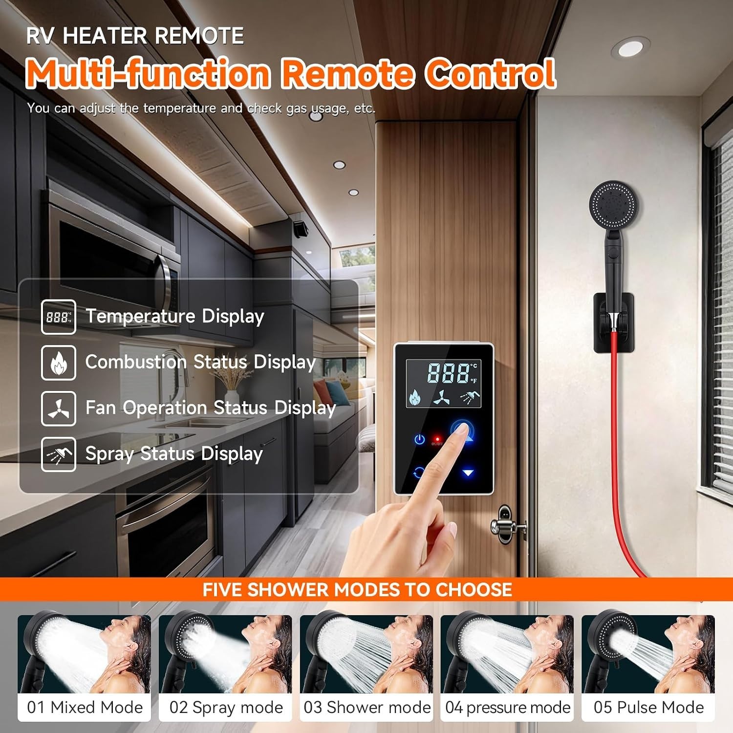 61,000 BTU RV Tankless Water Heater Shower 15*15 Door 3.9 GPM