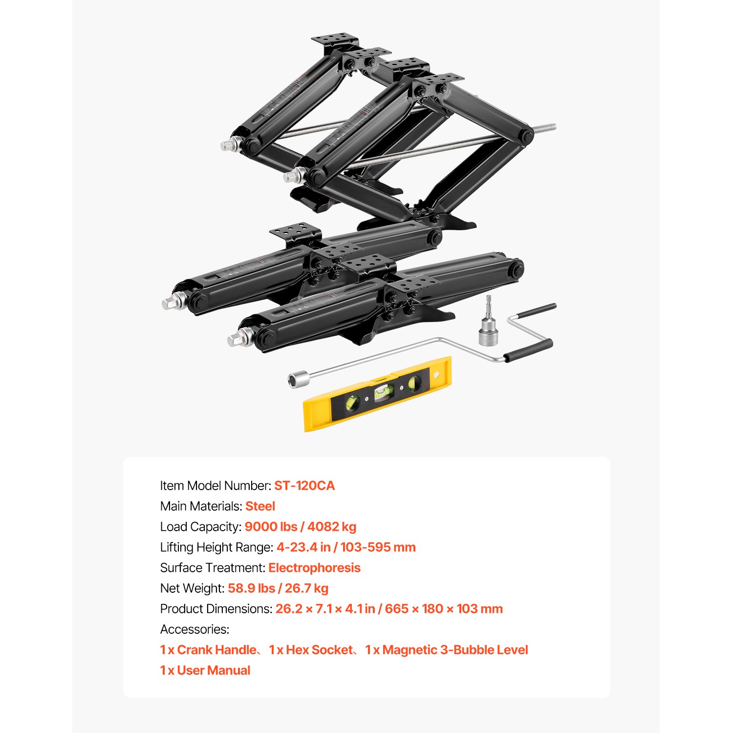 Set 4 9000lb RV Stabilizer Leveling Scissor Jacks w/Socket & Install Kit 23.4″