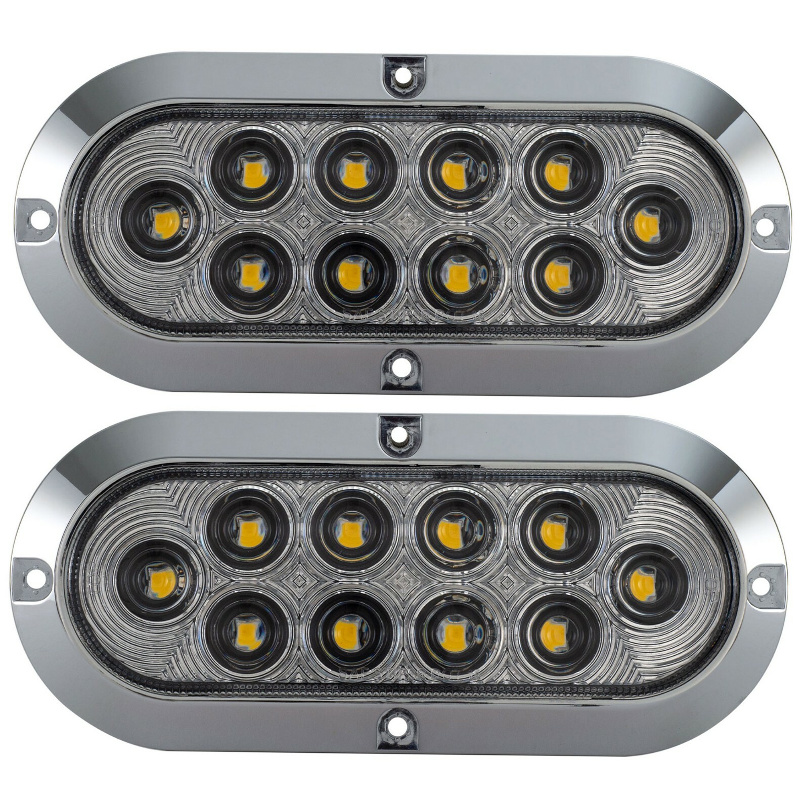 6″ Oval Clear/Red Stop-Tail-Turn Led Light Surface Mount Chrome DOT Semi RV 2pk