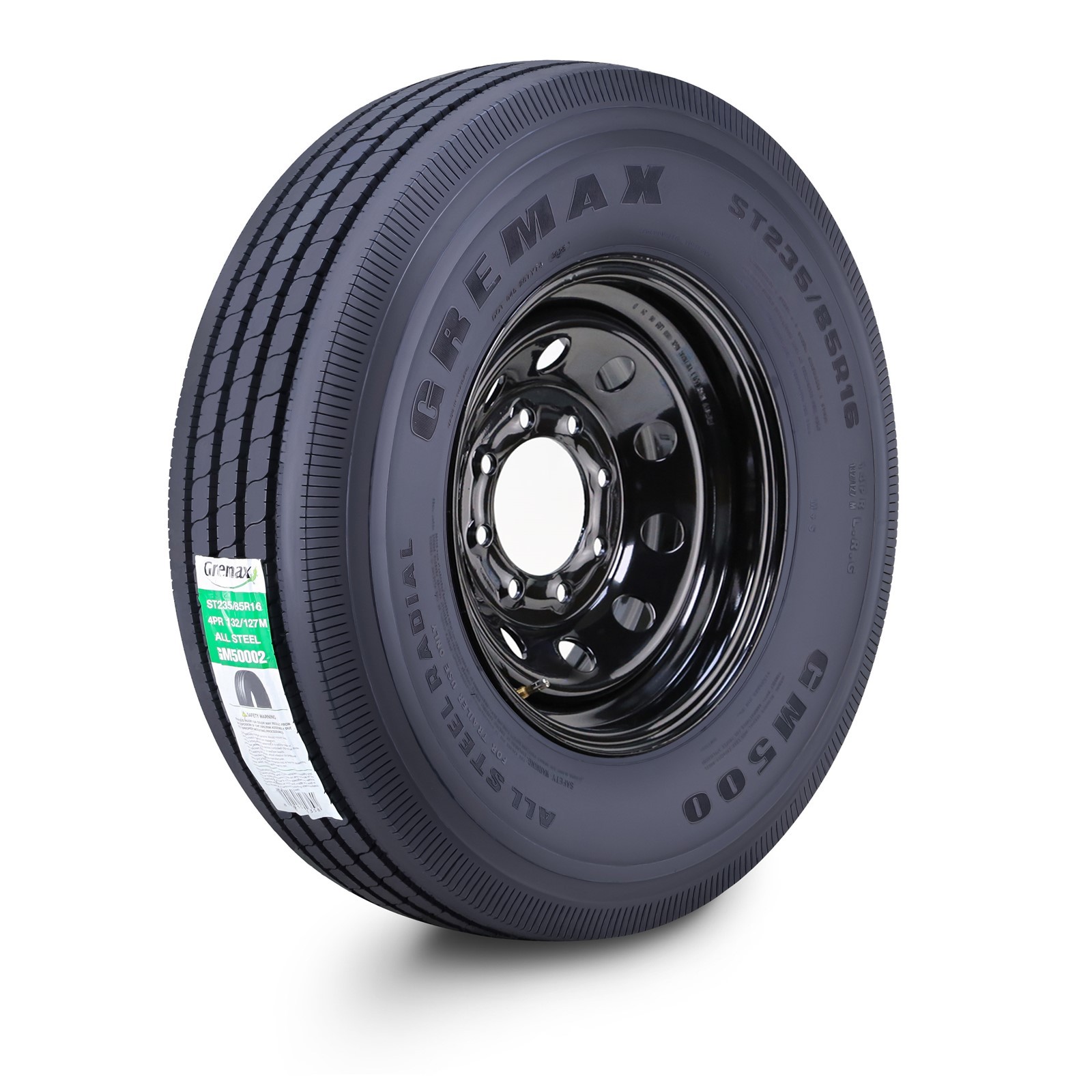 GREMAX All Steel Trailer Tire Wheel ST235/85R16 14-Ply G 132M 8×6.5 Black Mod