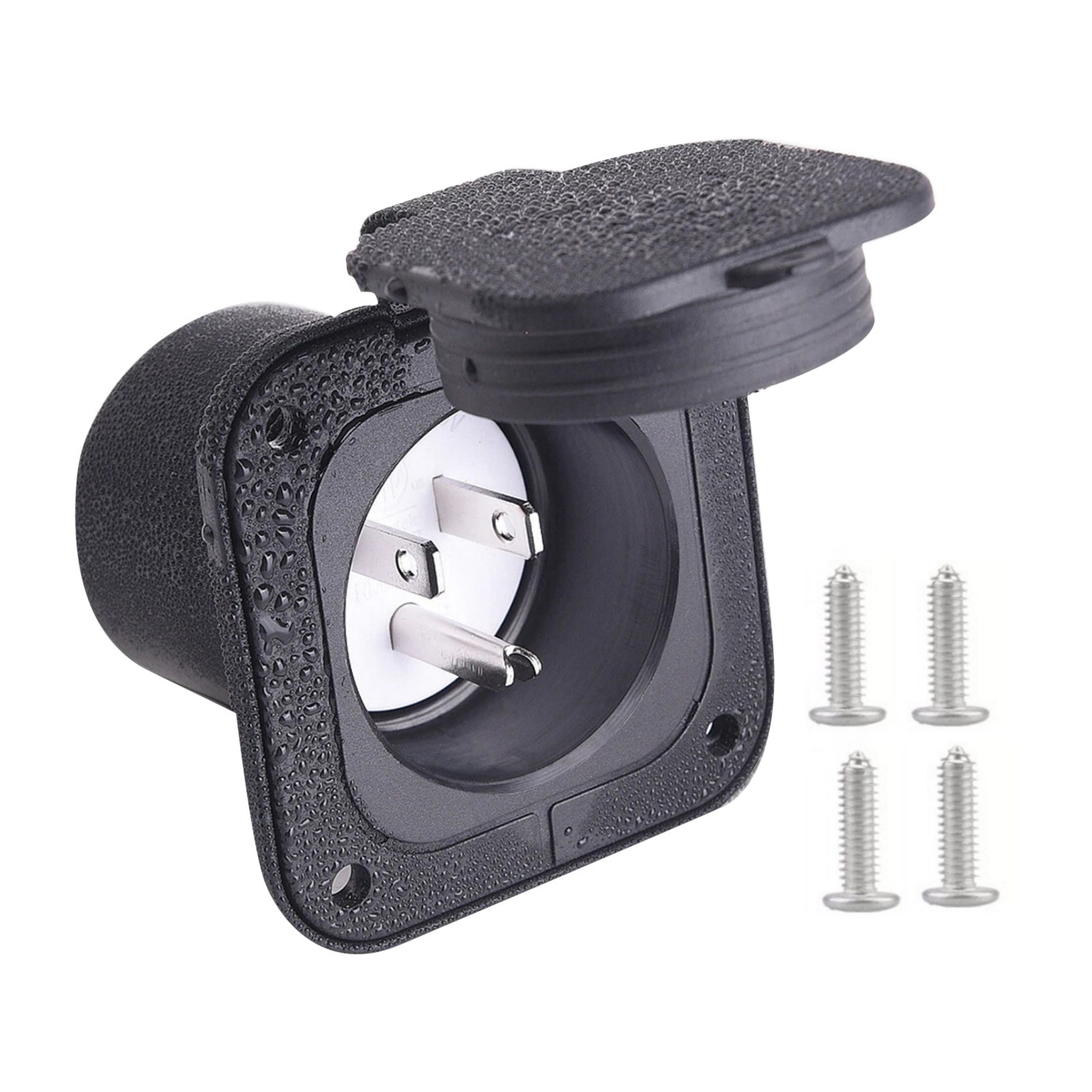 1× 15A 125V RV Power Inlet Receptacle with Waterproof Cap for Camper Marine Boat