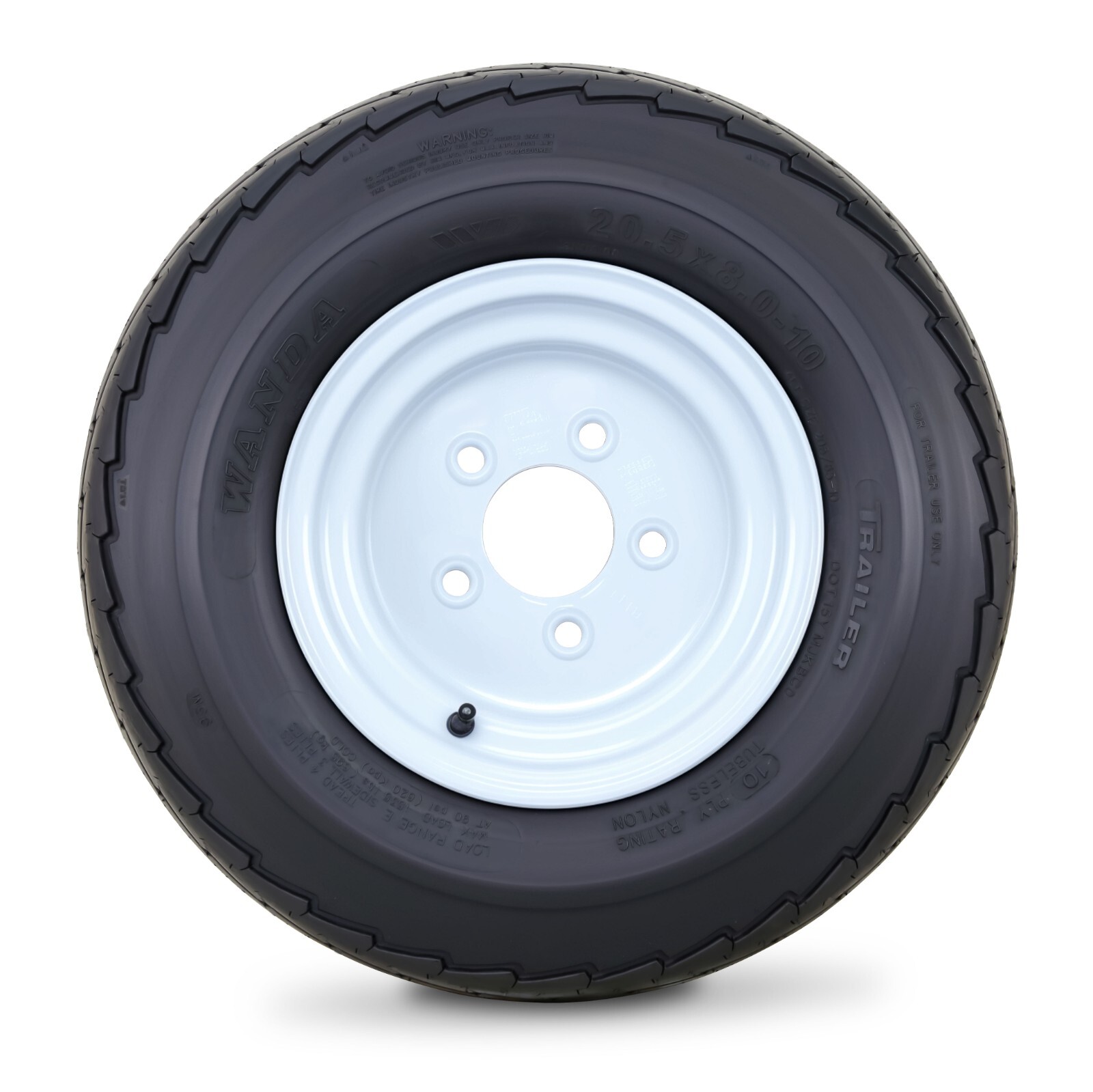 WANDA Trailer Tire Wheel Assembly 20.5×8-10 10-Ply w/5 Lugs on 4.5″ White Rim