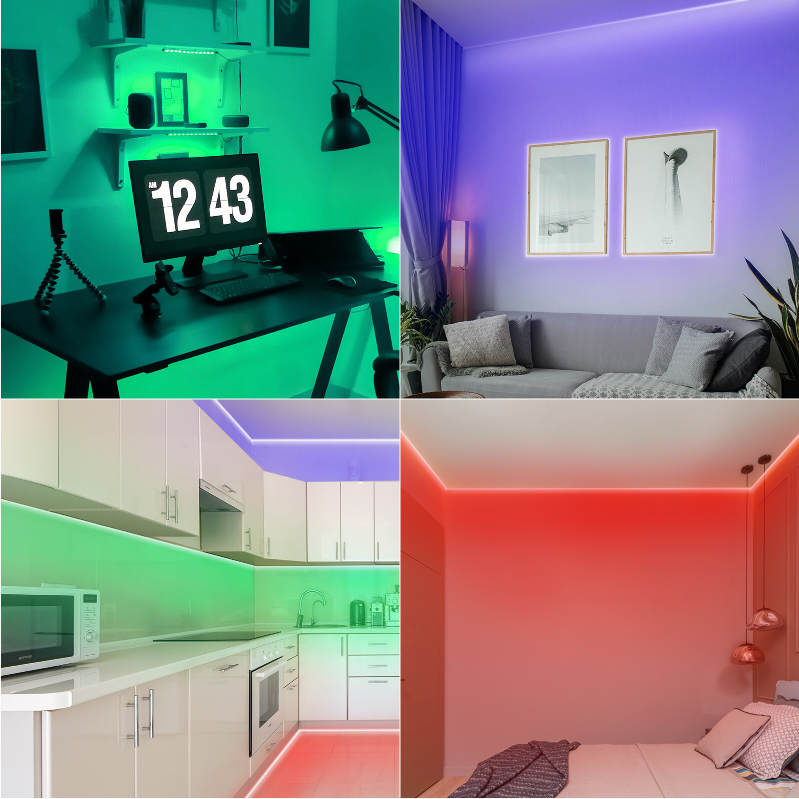 RV Awning Camper 16ft RGB Beam Color Changing LED Strip Light Kit, 5M Lights US