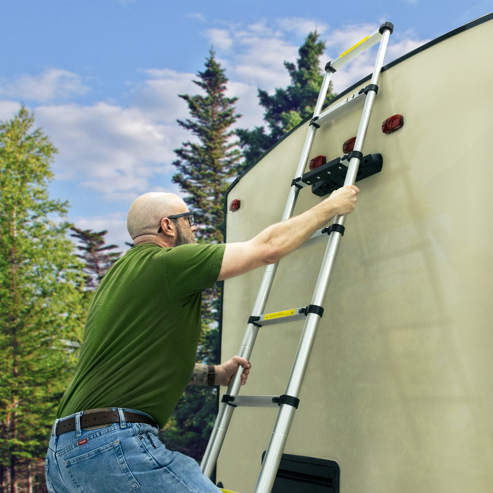 RecPro Telescoping Ladder 12.5ft Compatible with Lippert On-The-Go Prepped Unit