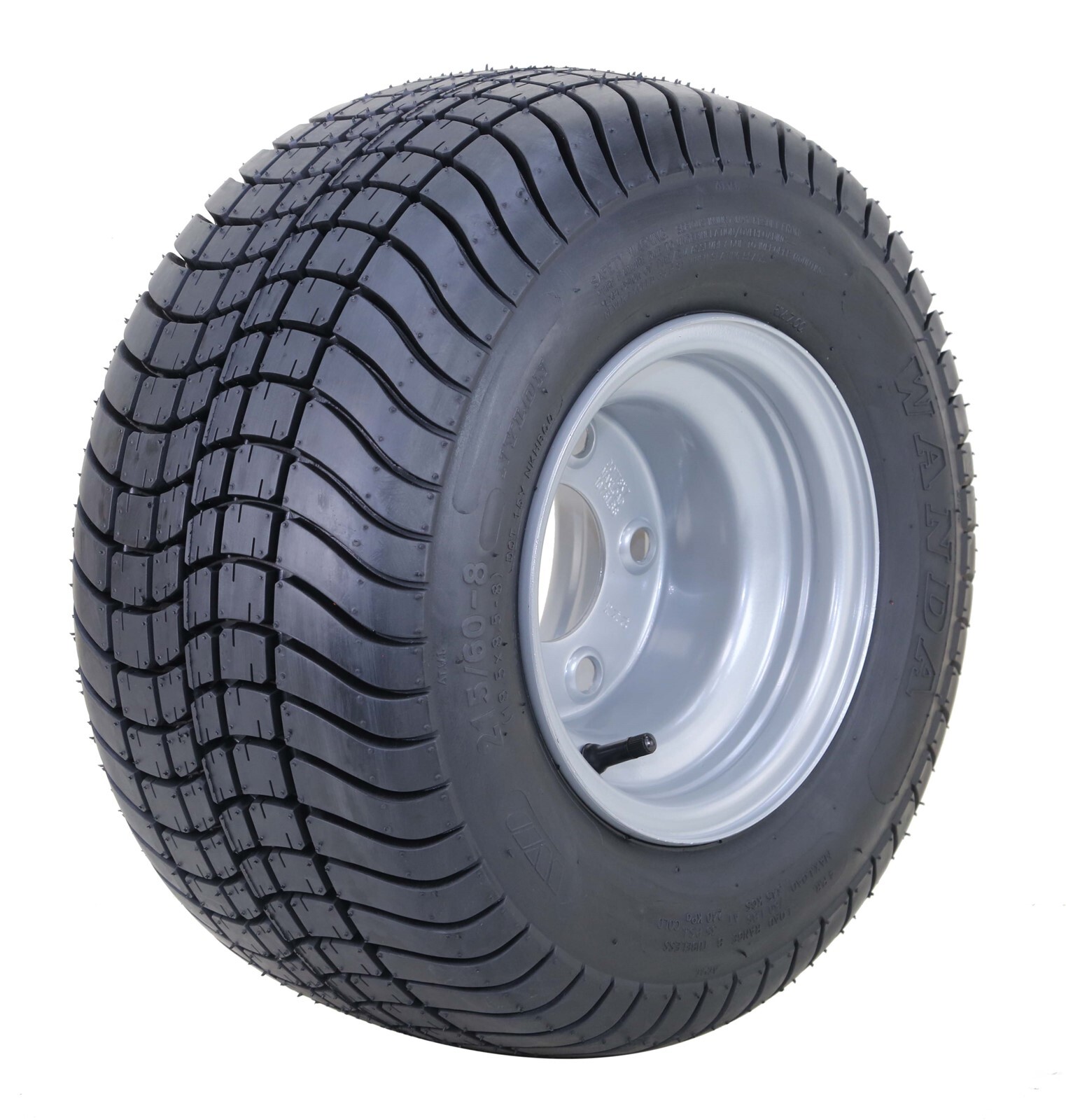 WANDA Golf Cart Tire Assembly 215/60-8 4-Ply Silver Rim 5 Lugs on 4.5″