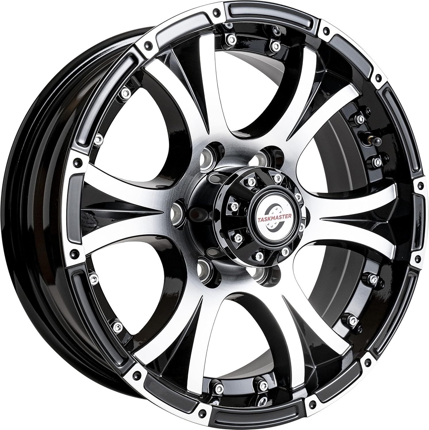 16×6 Trailer Wheel 6×5.5 Black Machined Lip and Face Aluminum Rim SILVER CAP