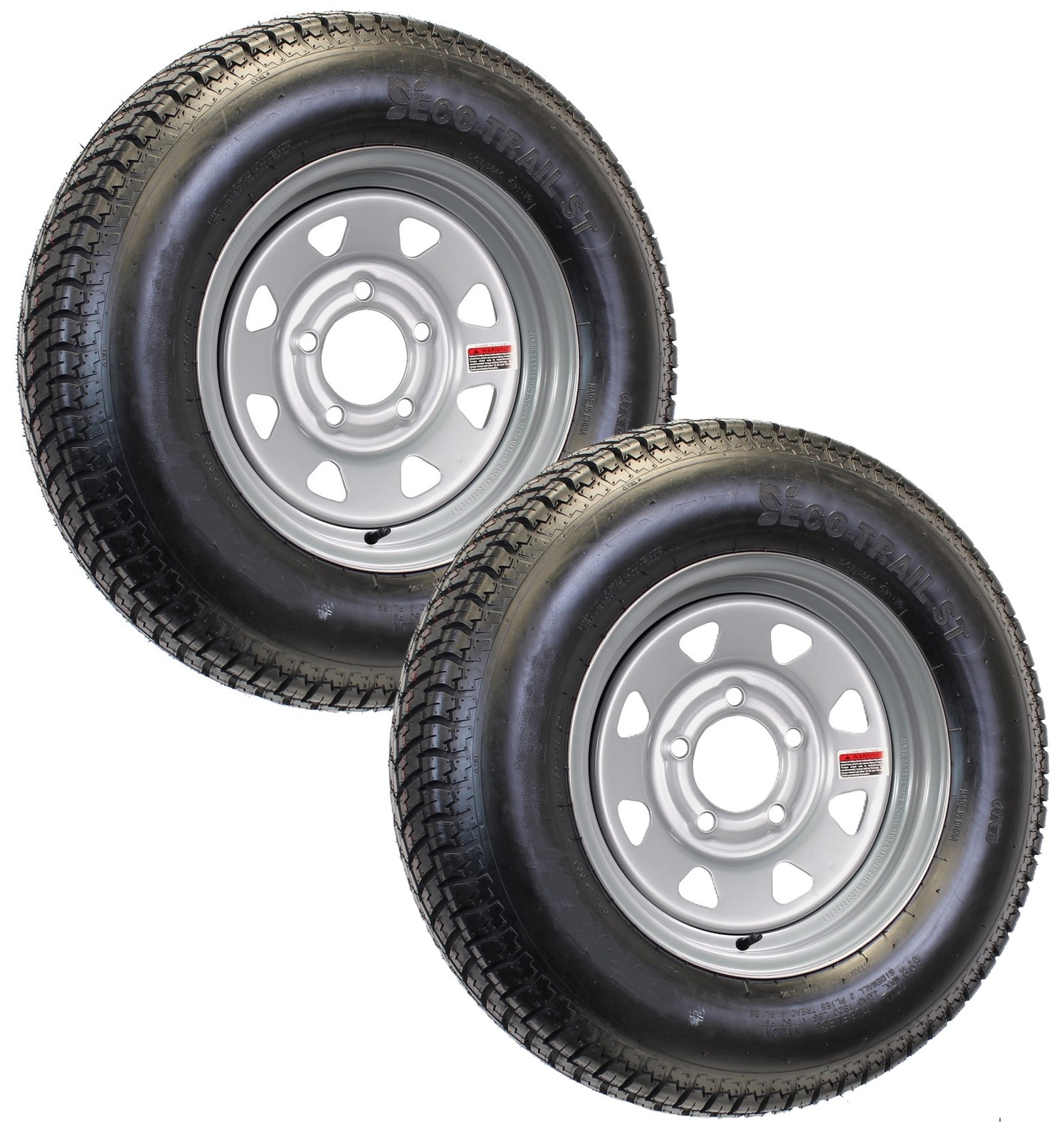 2-Pack Radial Trailer Tire Rim ST175/80R13 13 Inch LRD 5 Lug Silver Spoke Wheel