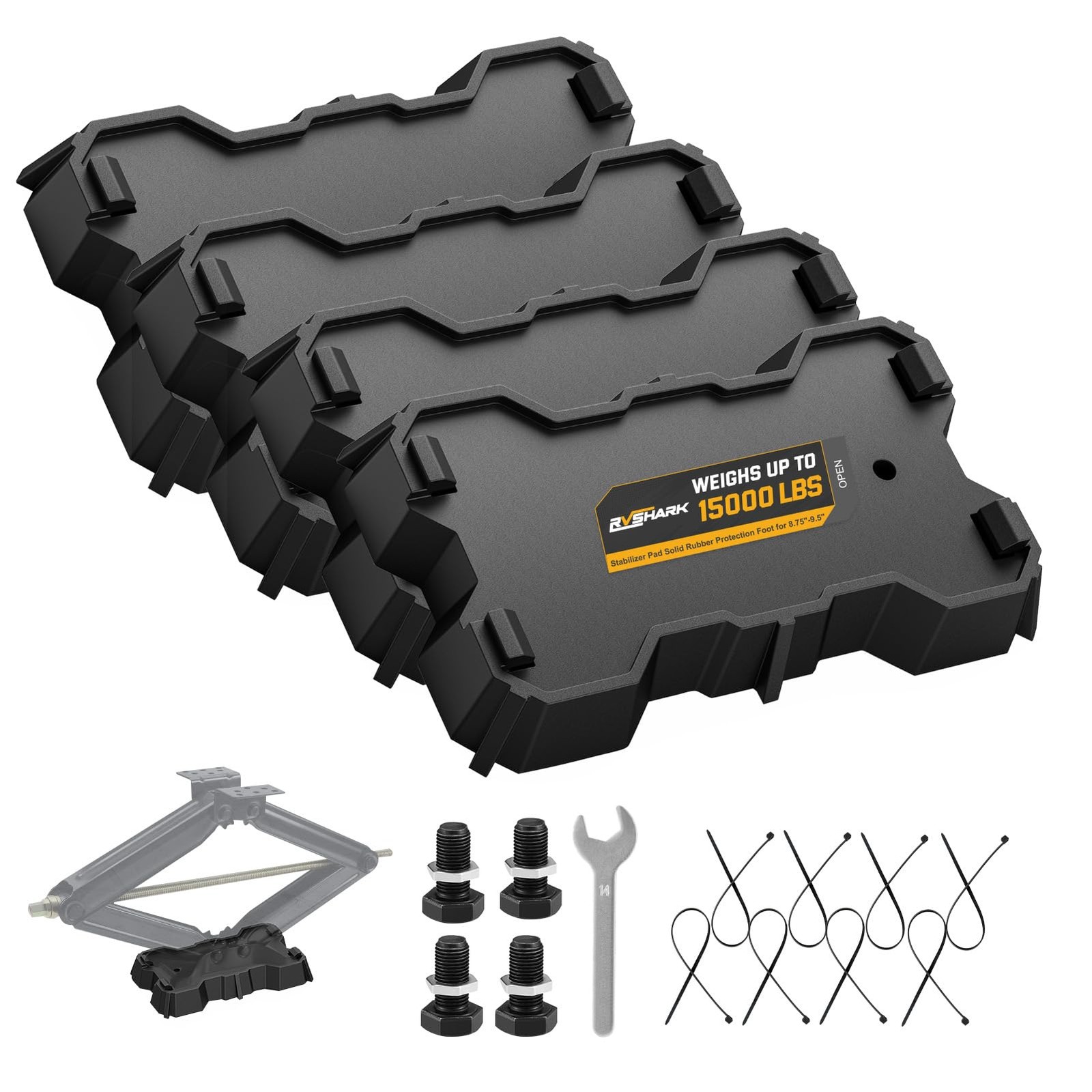 4 RV Stabilizer Jack Pads, HeavyDuty Rubber Leveling Blocks for Uneven Ground