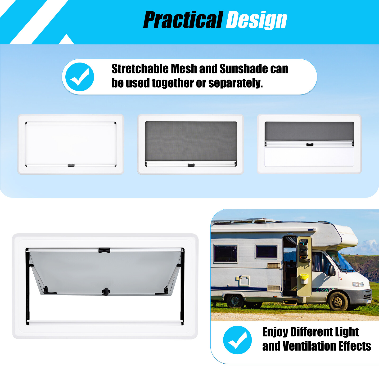 RV Caravan Extrapolated Ventilation Camper Hinged Push Window Hatch 900x500mm