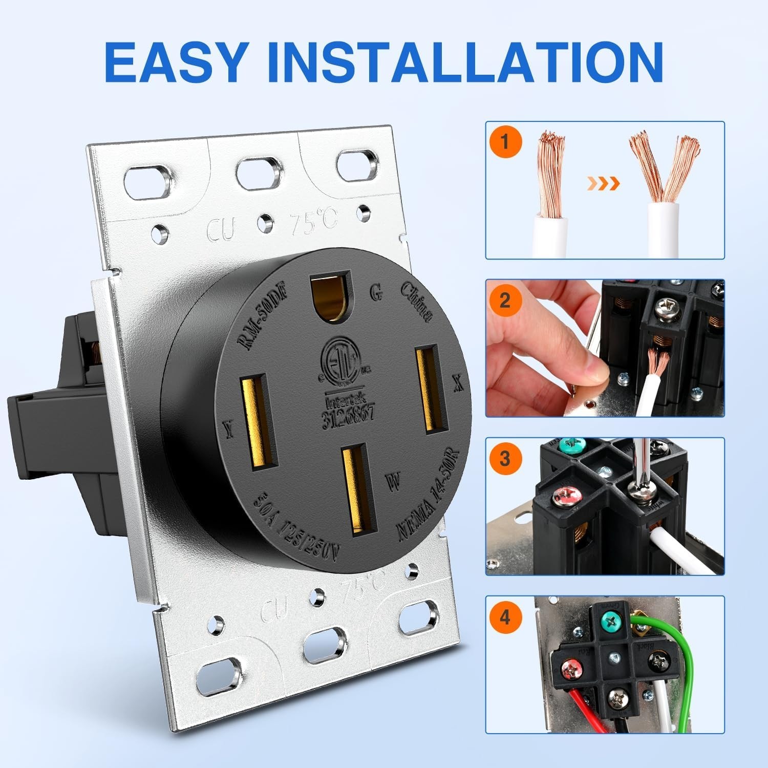 Nilight 50AMP RV Power Outlet 125/250V NEMA 14-50R Heavy Duty RV Receptacle