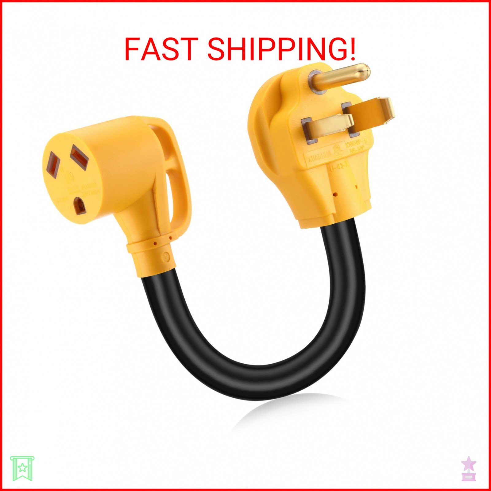 Kanayu NEMA 6-50P to TT-30R 50Amp to 30Amp RV Power Adapter Cord, 240V 3 Prong 5