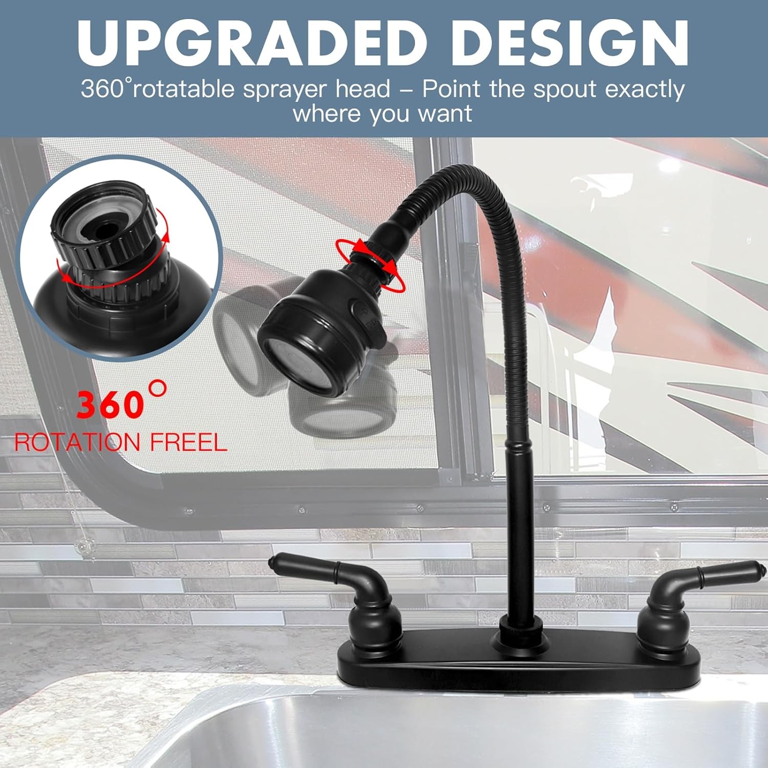RV Kitchen Faucet,Camper RV Kitchen Sink Faucet Replacement with 2 Handles