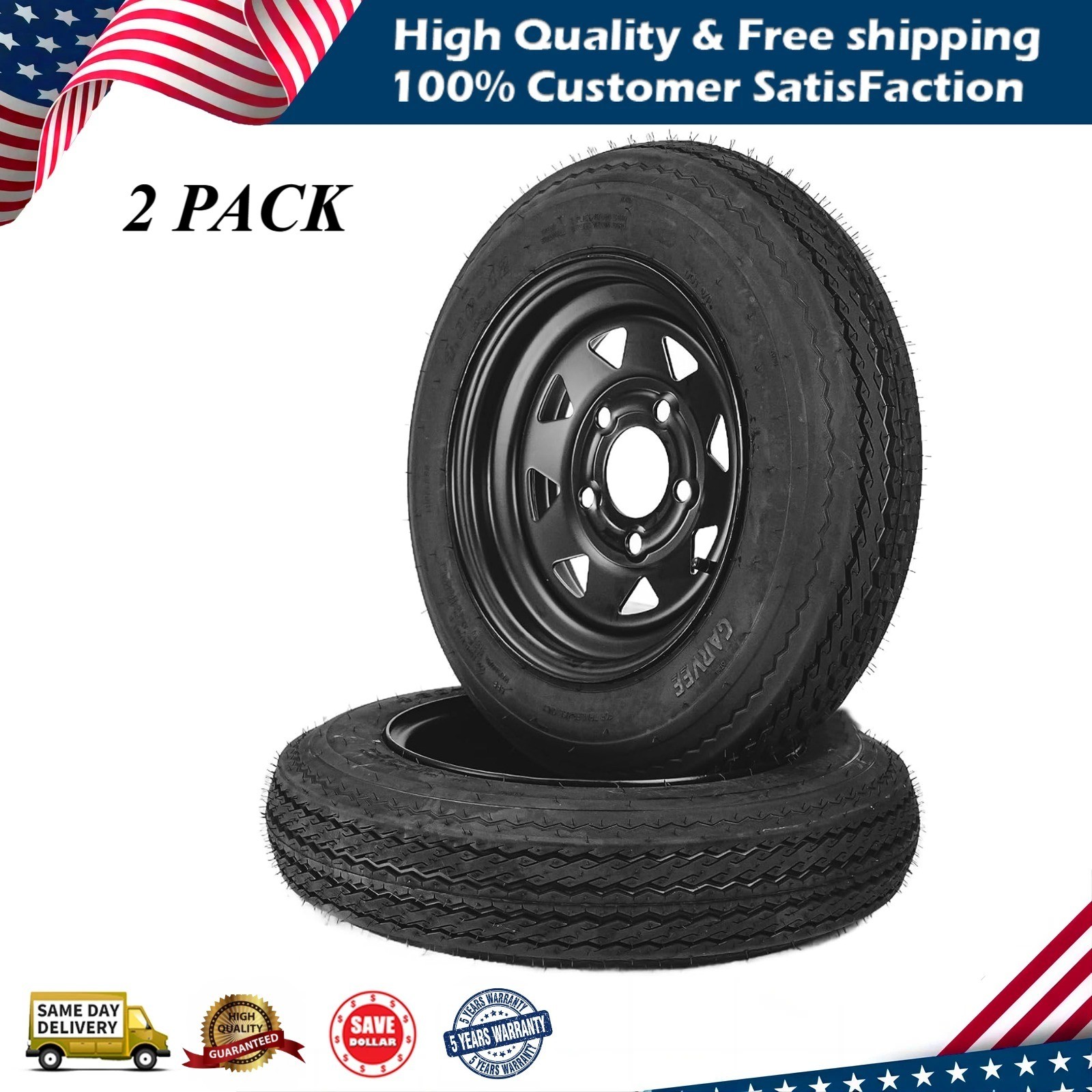 4.80-12 480-12 Trailer Tire On Rim 4.80×12 Trailer Tires and 5 Lug on 4.5 2Pcs