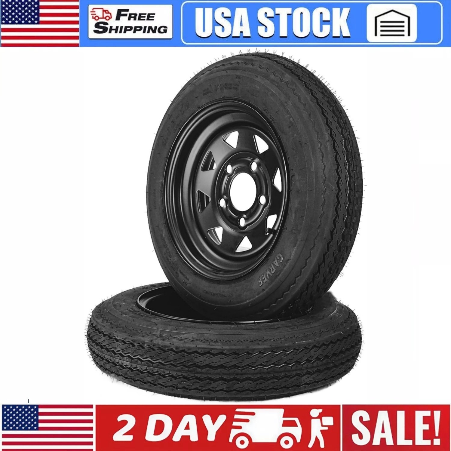 2-Pack Trailer Tire On Rim 4.80-12 480-12 4.80×12 5 Lug on 4.5″ PCD 12 in Wheel