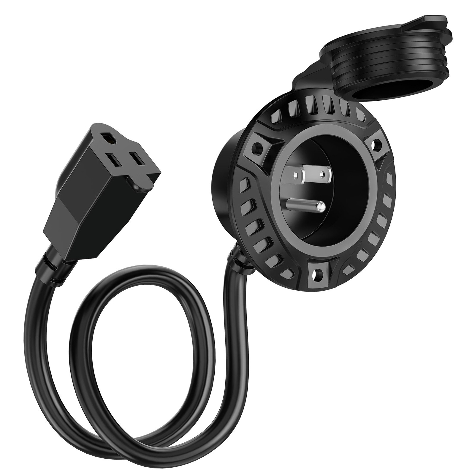 15A 125V AC Port Plug RV Shore Power Inlet Socket with Integrated Extension Cord