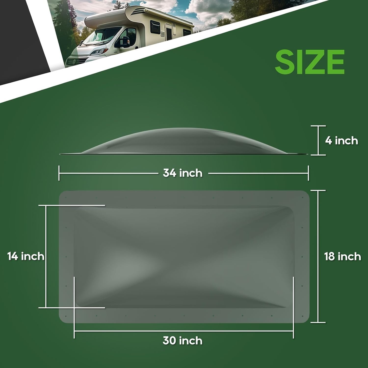 RV Skylight Replacement, 18″ x 34″ Standard 14″ x 30″ Opening Camper Trailer