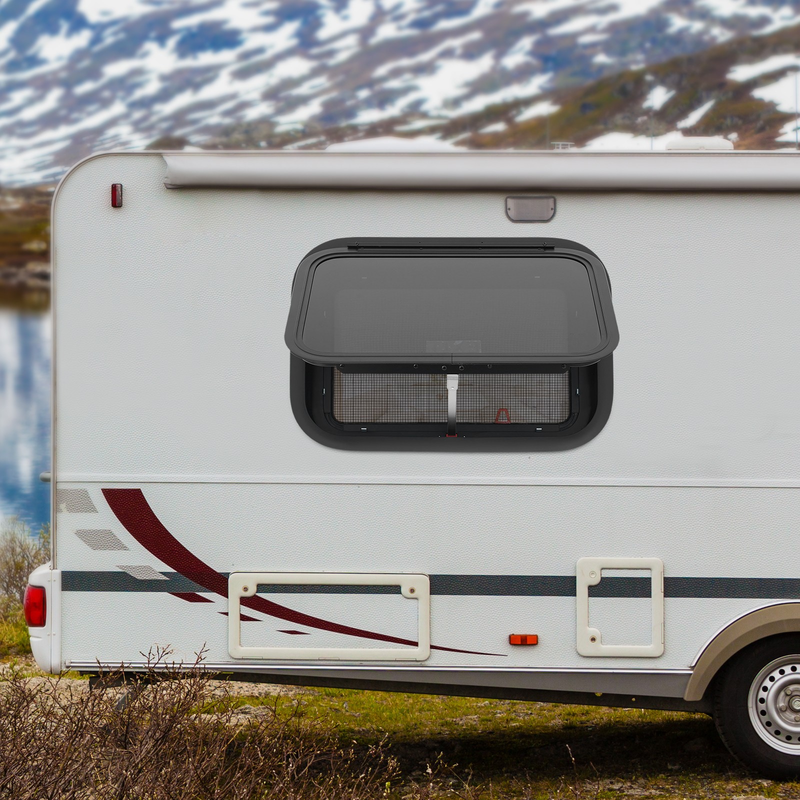22″ x 15″ RV Exit Window Camper Push Out Emergency Window w/ Trim & Screen Black