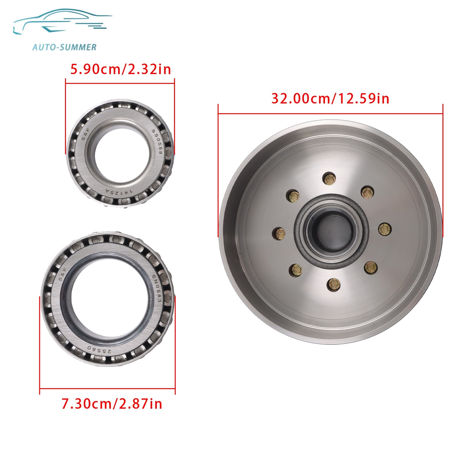 8 on 6.5″ Trailer Hub Drum Kit 9/16″ Studs w/12″x2″ Brake For HD 7000-8000 Axle