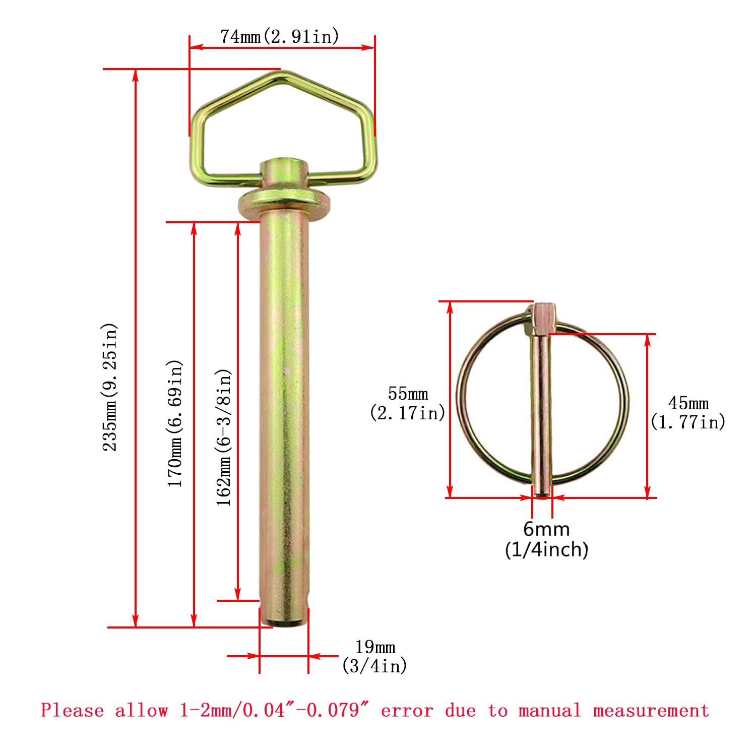 NRC&XRC Hitch Pin with Chain Accessories for Tractors, 3/4 x 6-1/4 inch