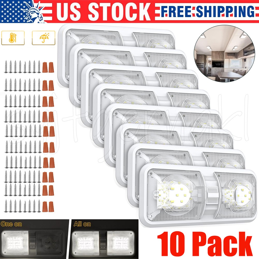 10 Pack Super Bright DC 12V Led RV Ceiling Double Dome Light RV for Camper Boat