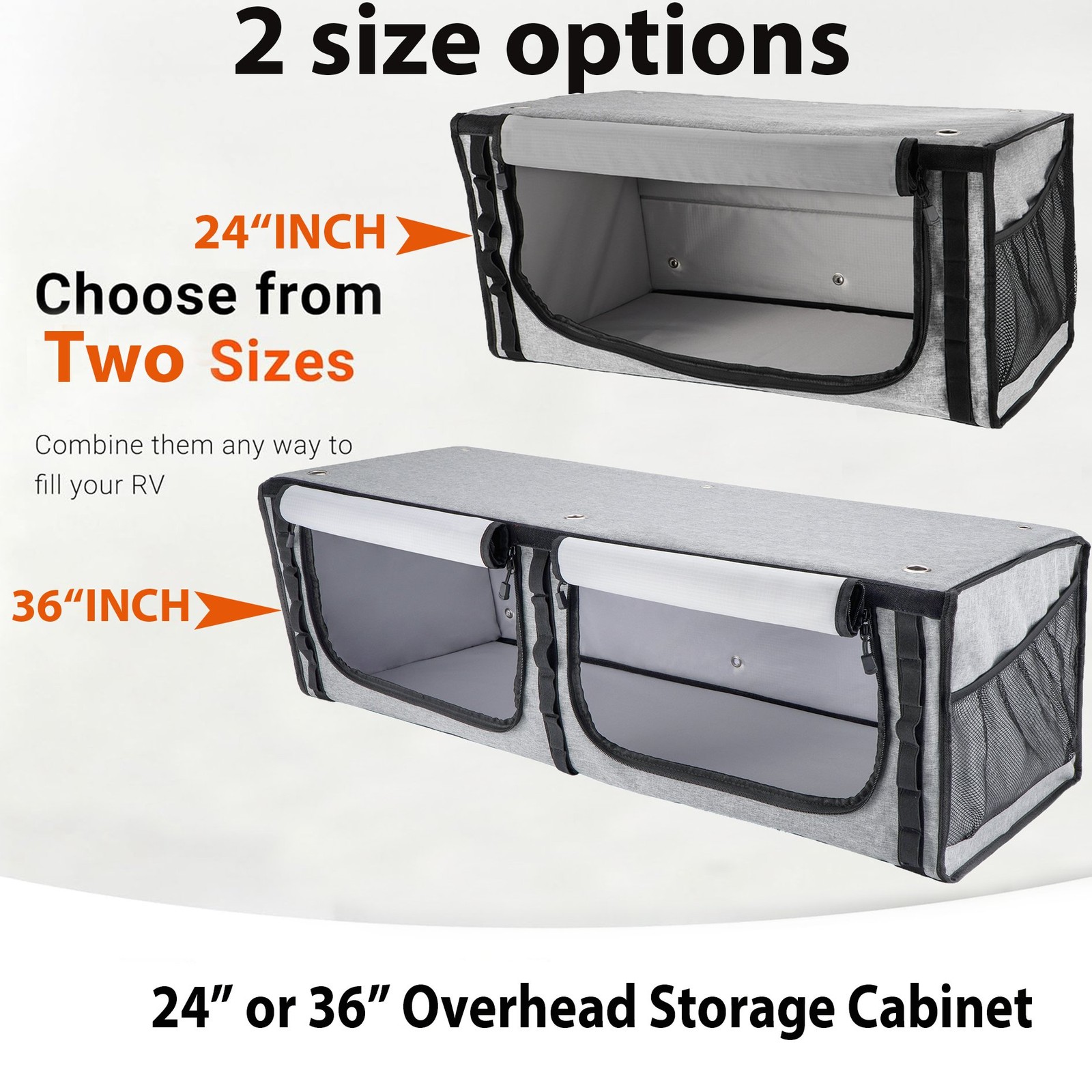 RV Overhead Soft-Sided Storage Cabinet 24″ For Benz Sprinter & Ford Transit vans